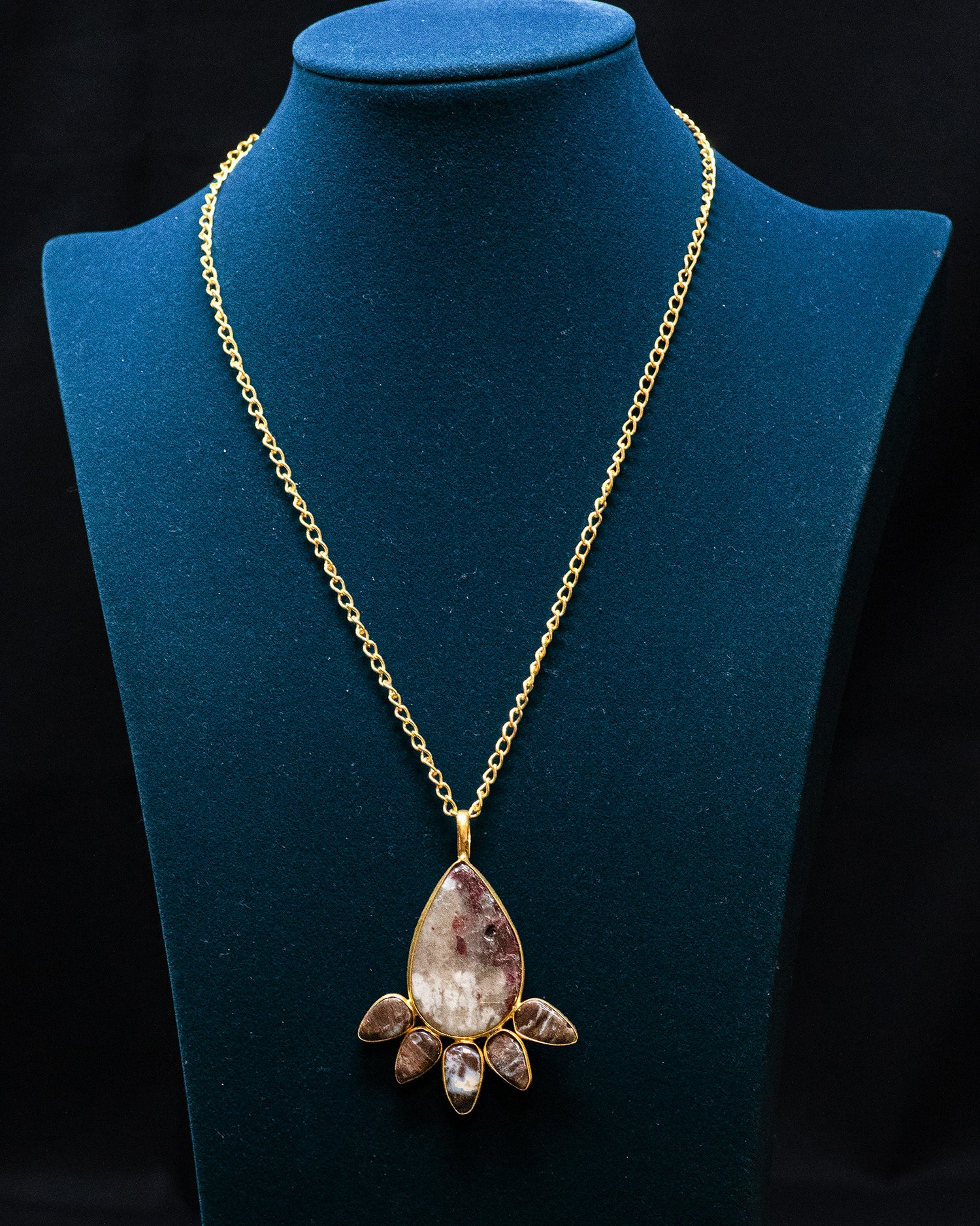 Purple and White Pattern Raw Stone Teardrop Drop Pendant