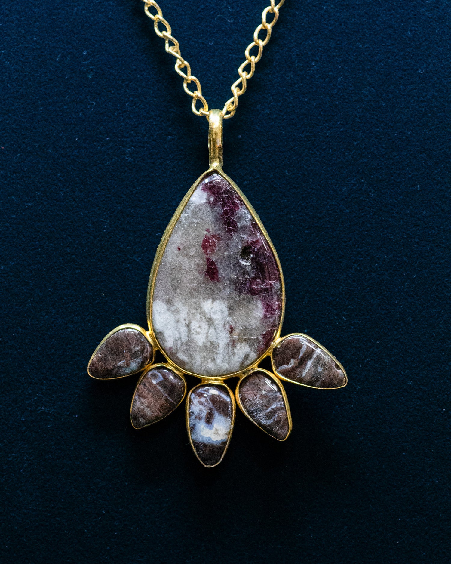 Purple and White Pattern Raw Stone Teardrop Drop Pendant