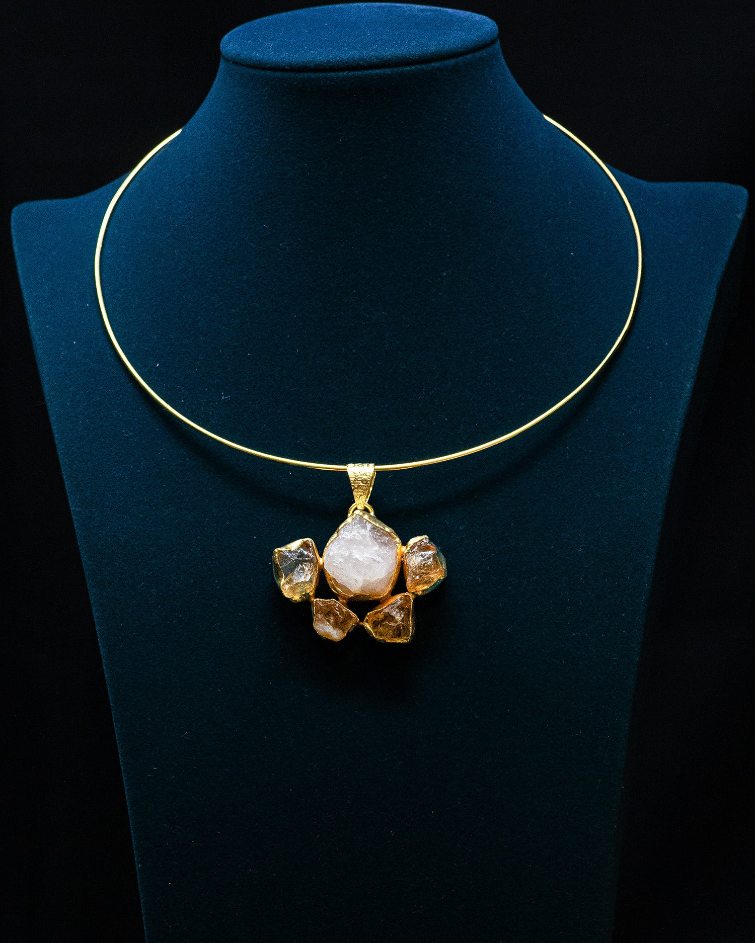Gold Plated Milky Raw Stone Collar Pendant