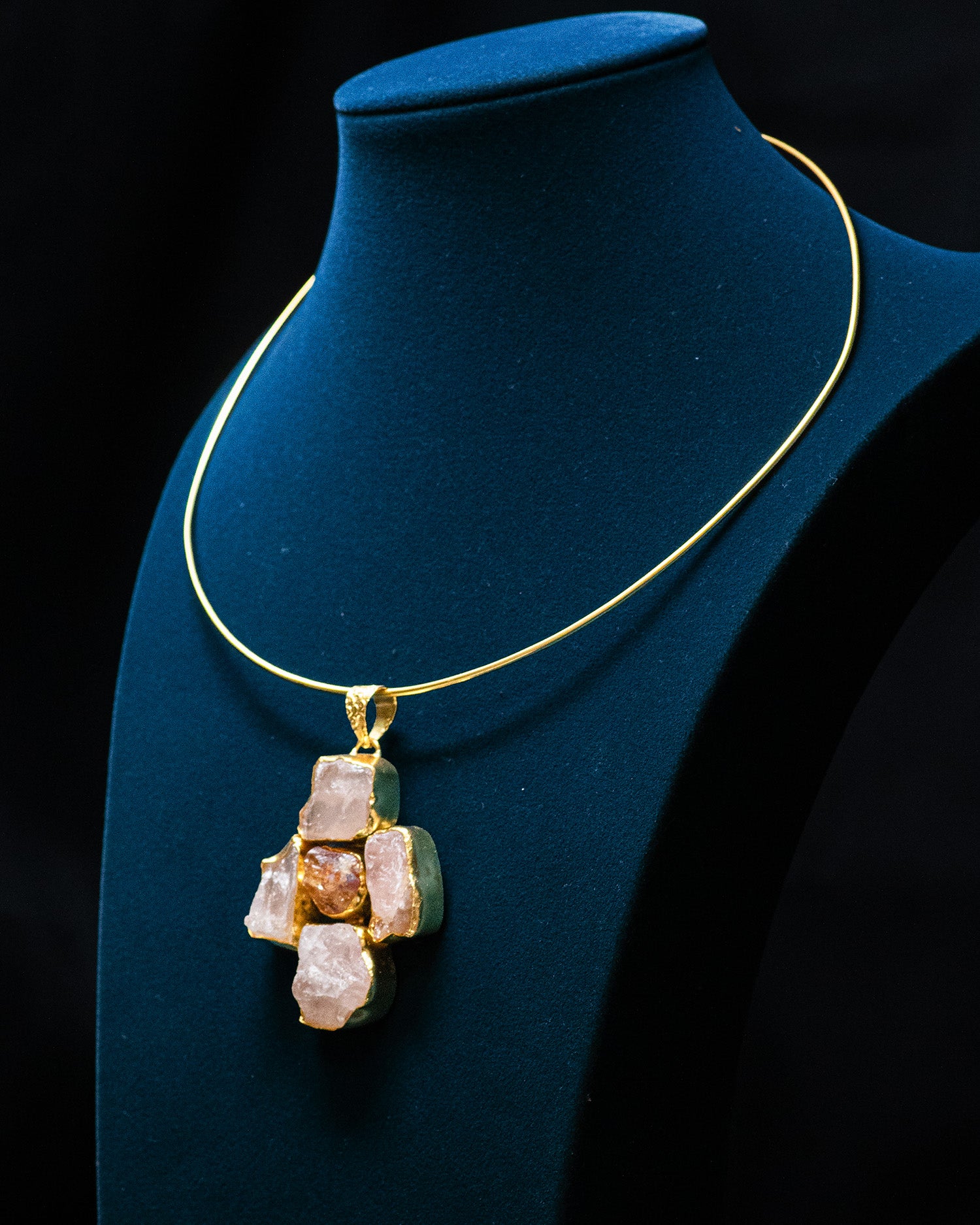 Golden Raw Stone Gold Plated Collar Pendant