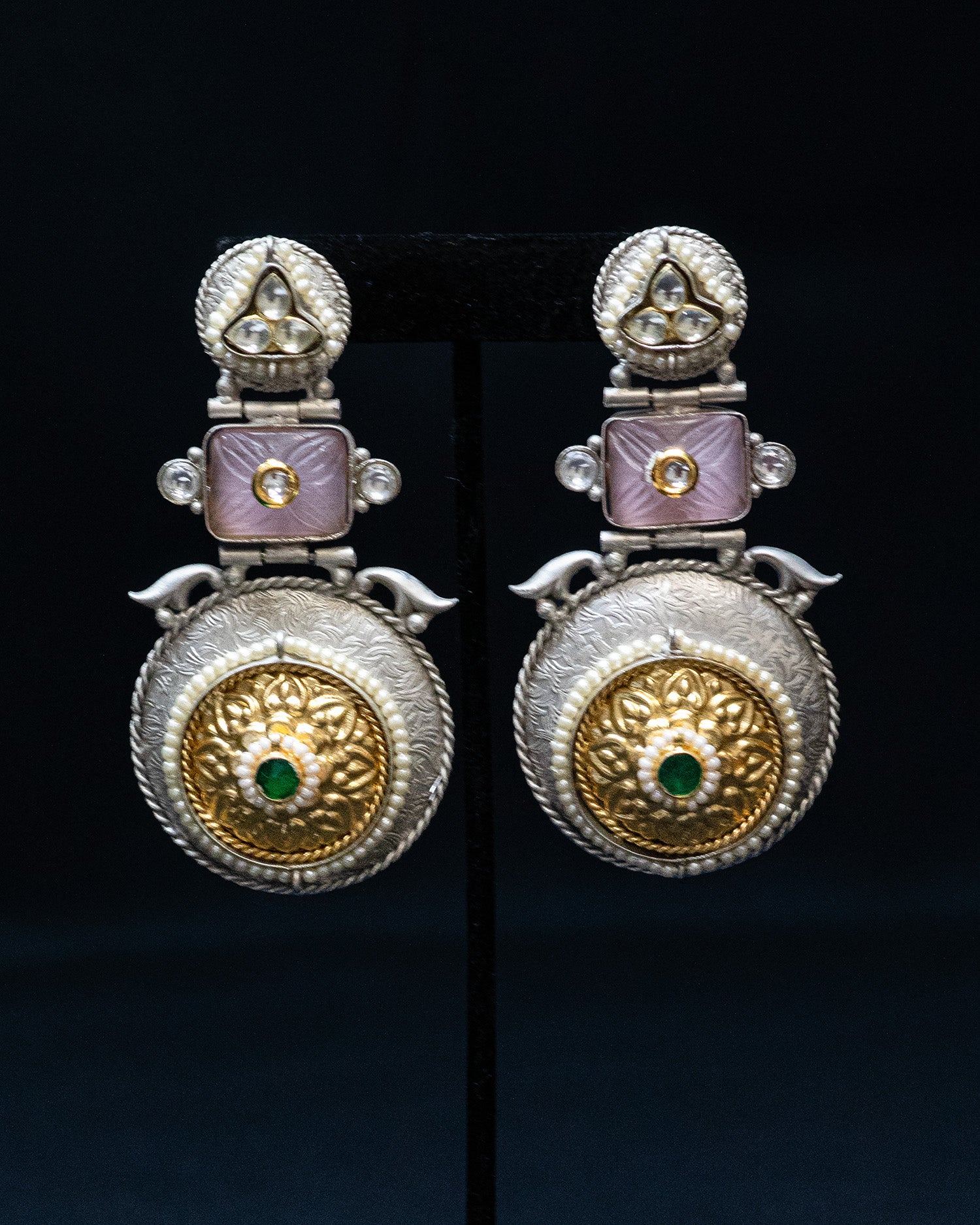Light Pink Square Stone Silver Look Alike Dangler Earrings