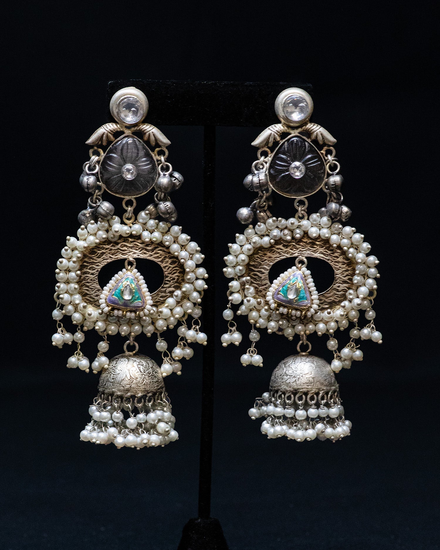 Jhumka Drops Pearl Silver Look Alike Dangle Earrings