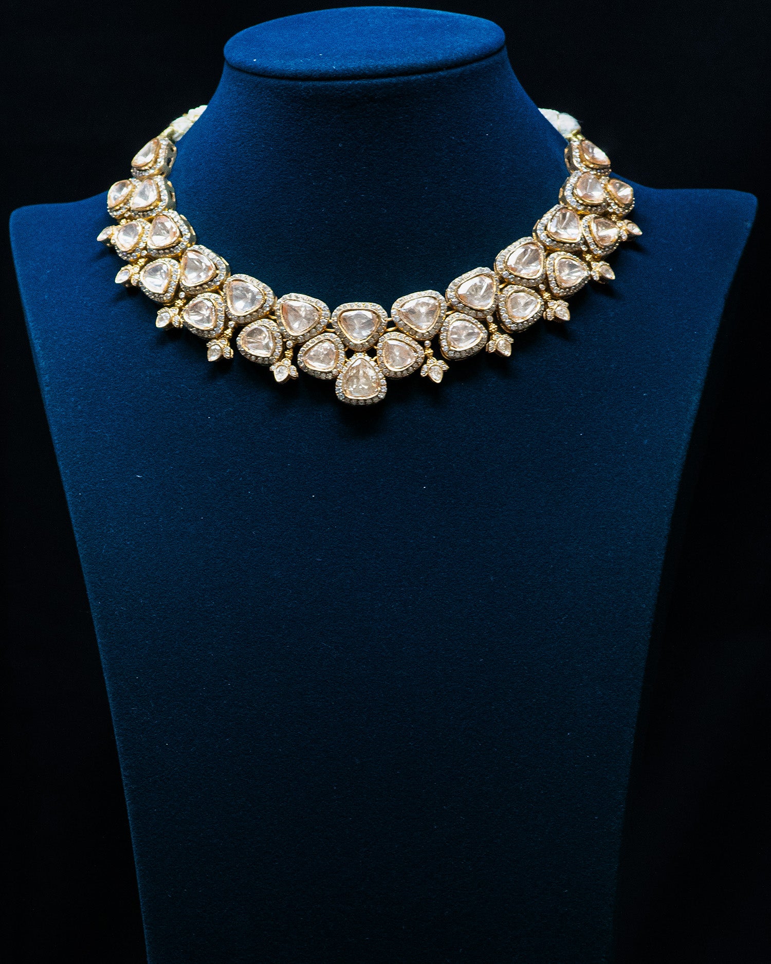 Golden Finish Uncut Stones Polki Kundan Necklace Set