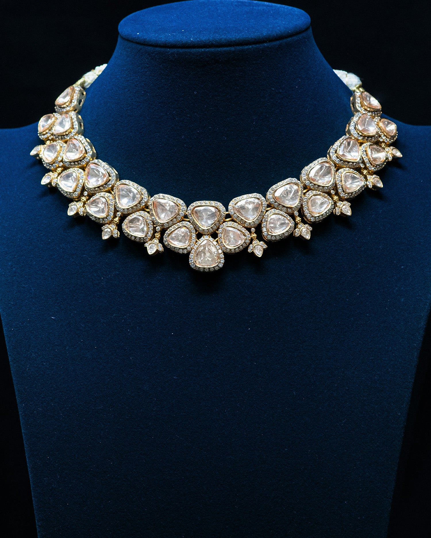 Golden Finish Uncut Stones Polki Kundan Necklace Set