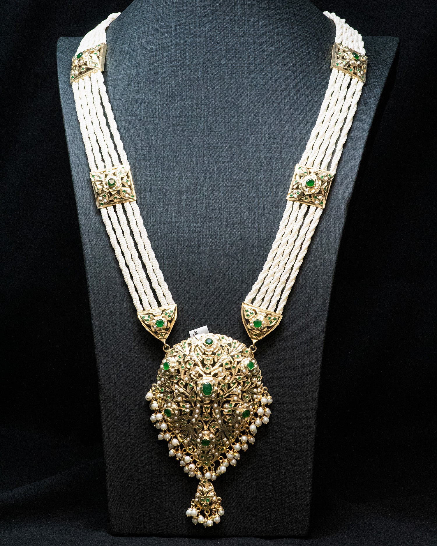 Green Multi Layer White Pearls Kundan Necklace Set