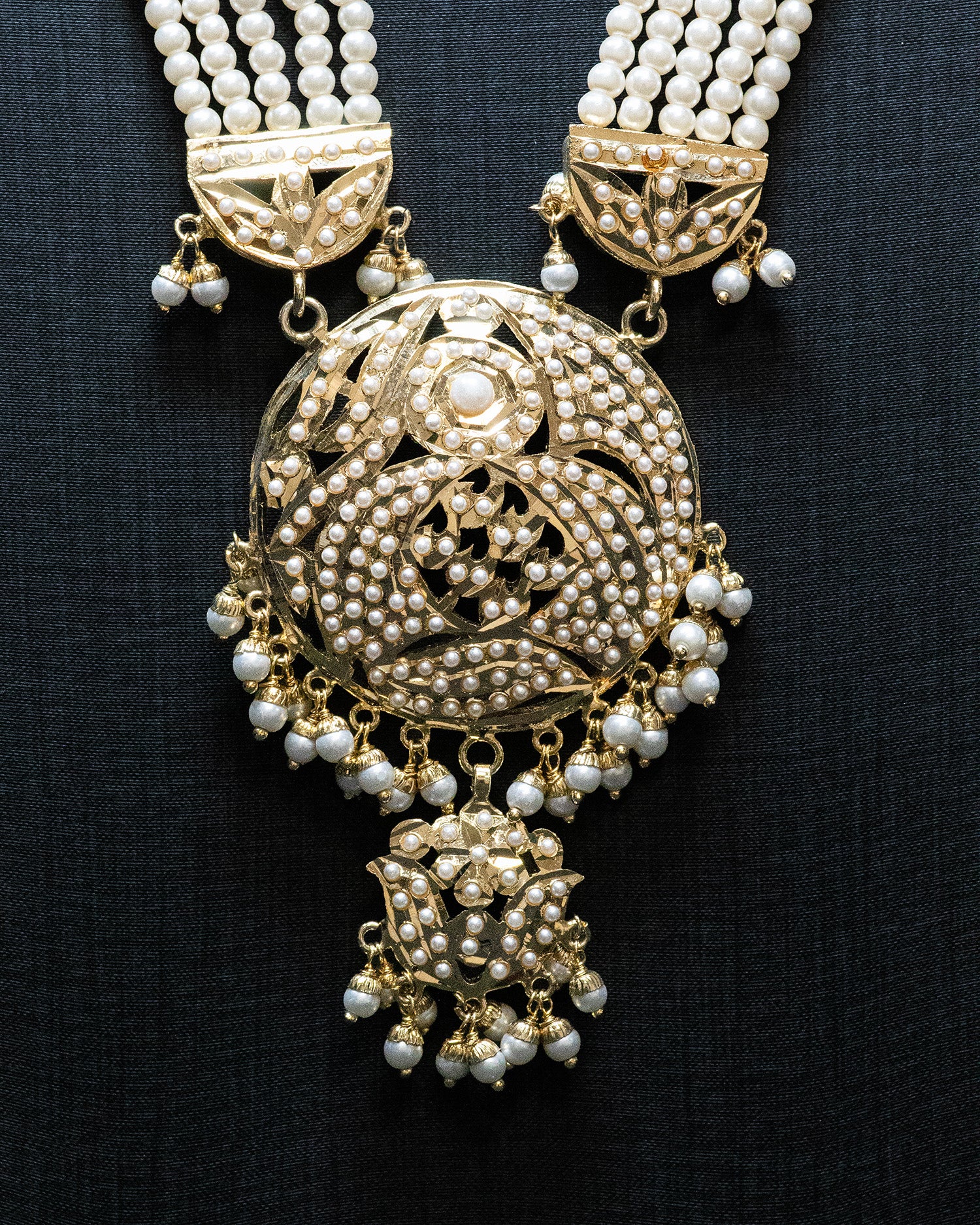 Golden Flora Motif Multi Layer Kundan Necklace Set