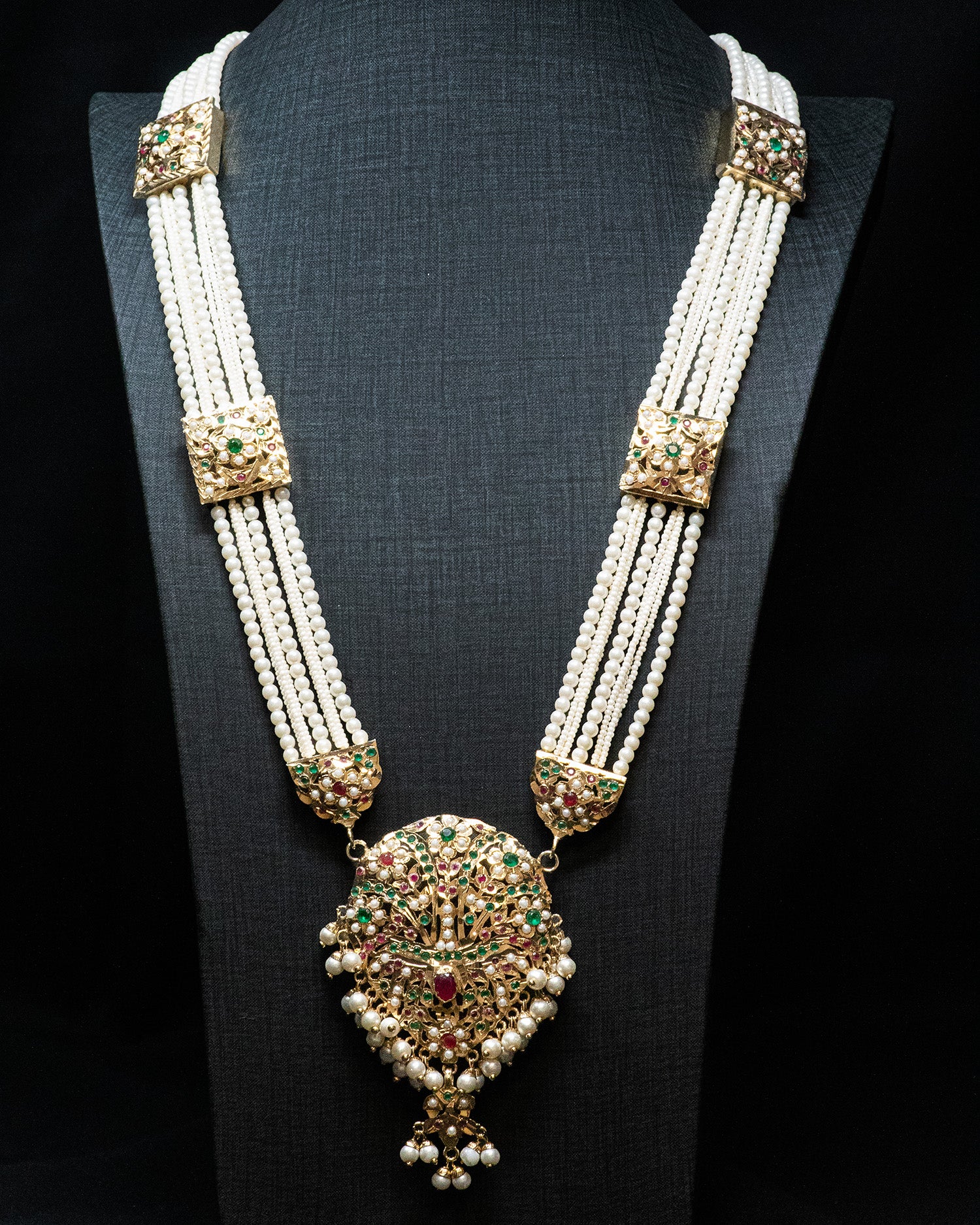 Multilayer Beads Green and Ruby Red Unique Kundan Necklace Set