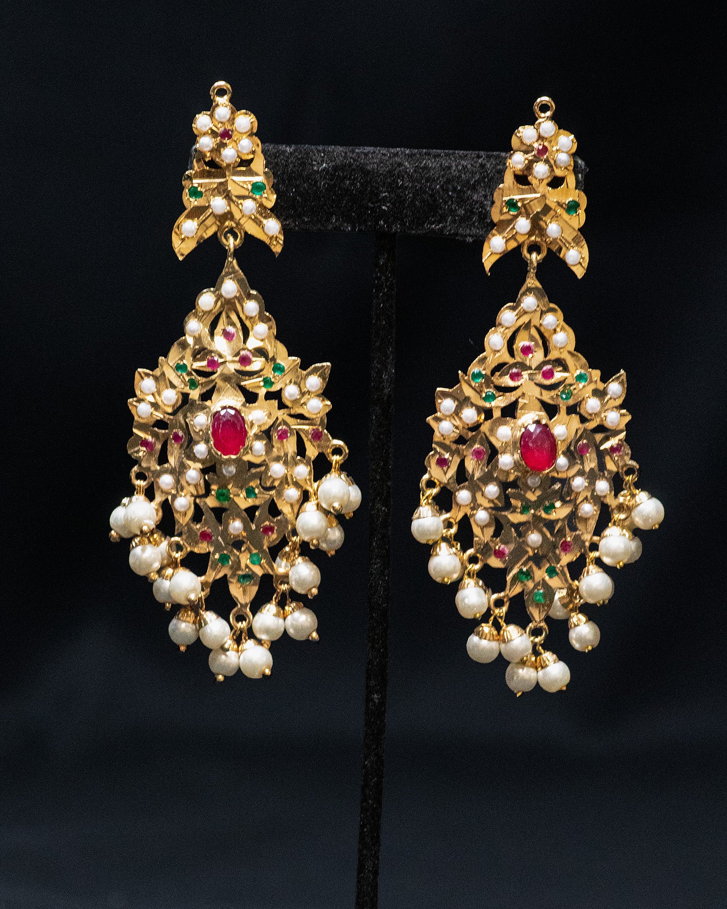 Multilayer Beads Green and Ruby Red Unique Kundan Necklace Set