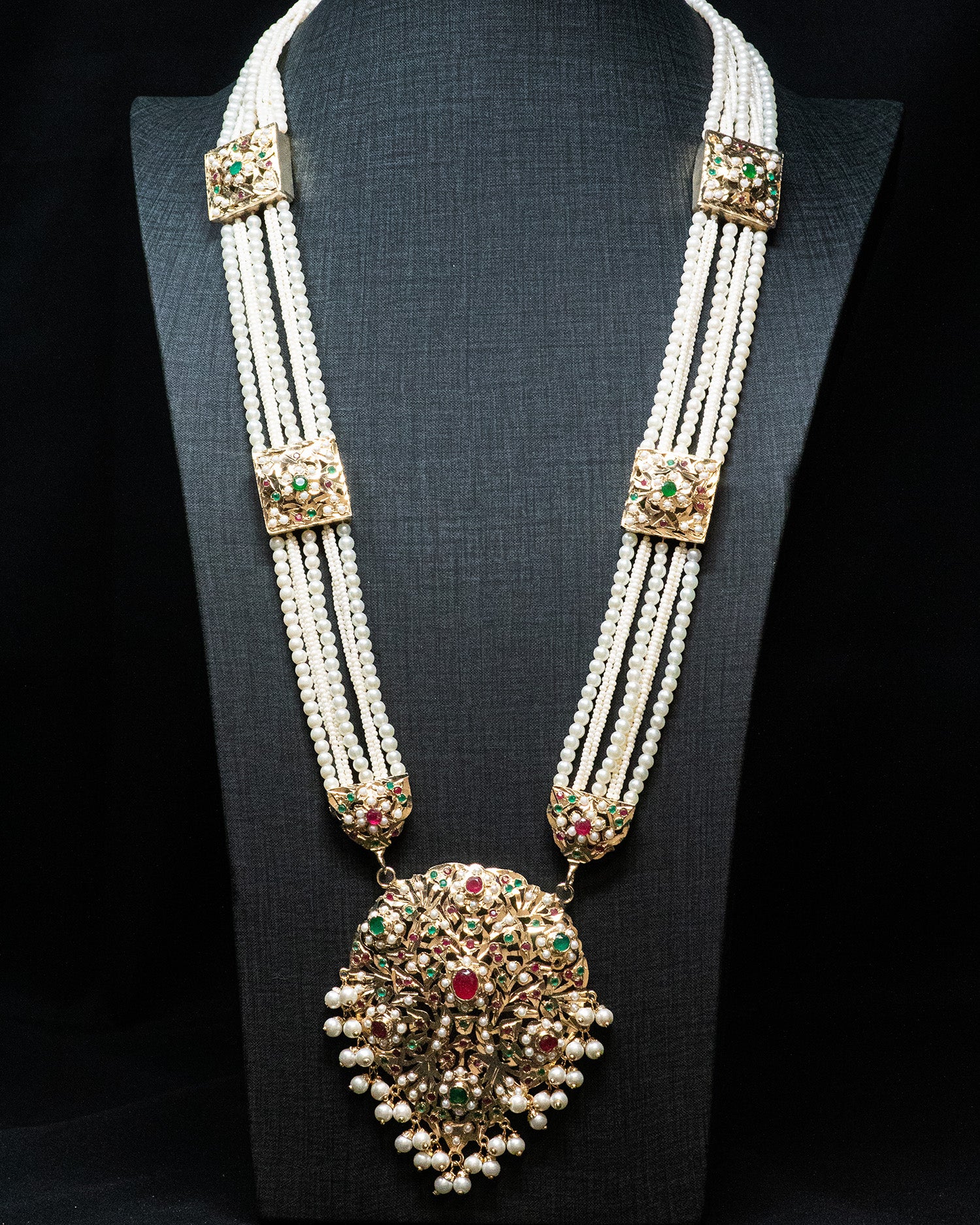 Multilayer Beads Red and Red Unique Kundan Necklace Set