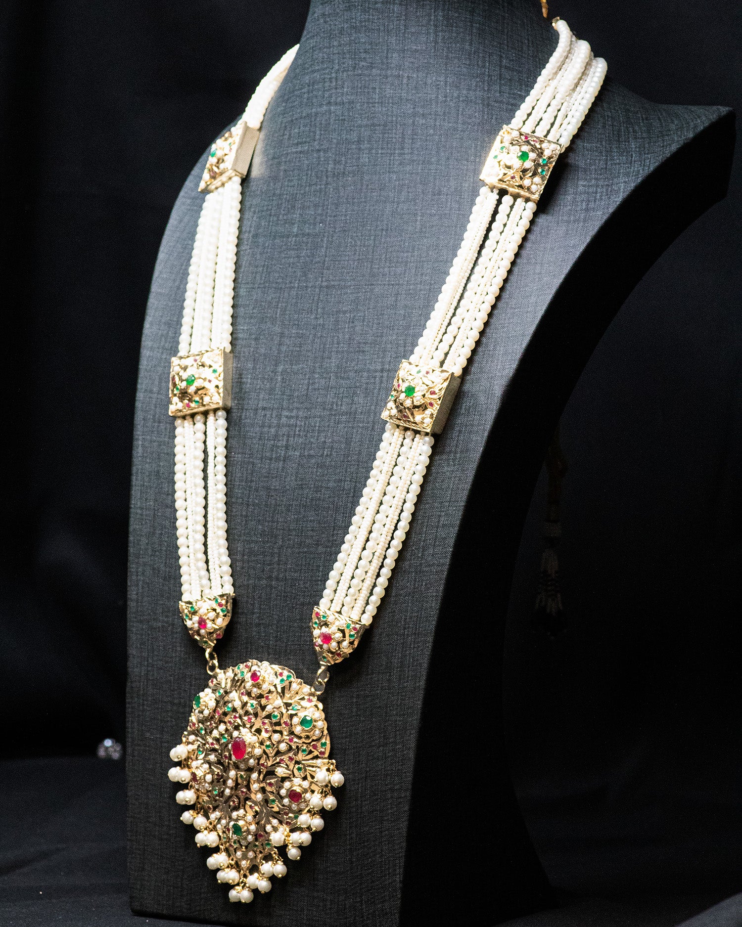 Multilayer Beads Red and Red Unique Kundan Necklace Set