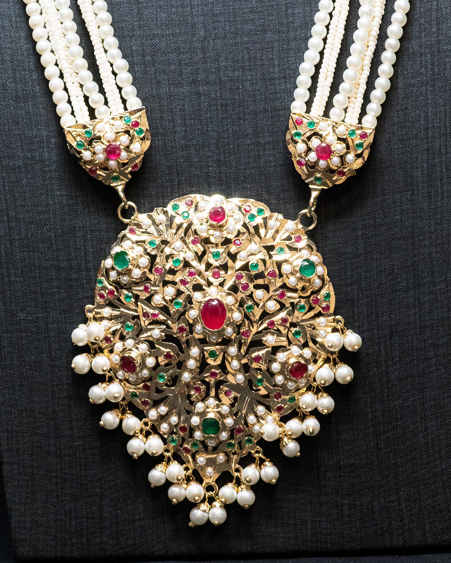 Multilayer Beads Red and Red Unique Kundan Necklace Set