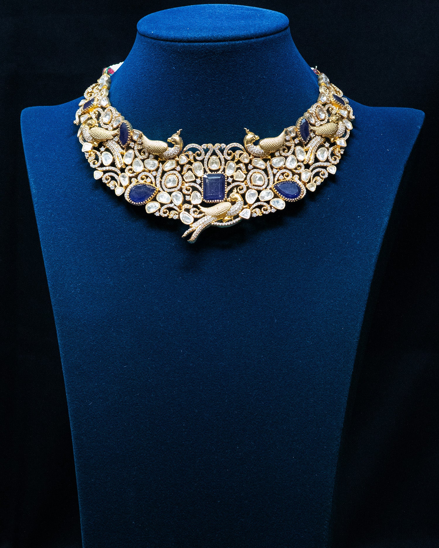 Royal Sapphire Blue & Peacock Motif Kundan Choker Set