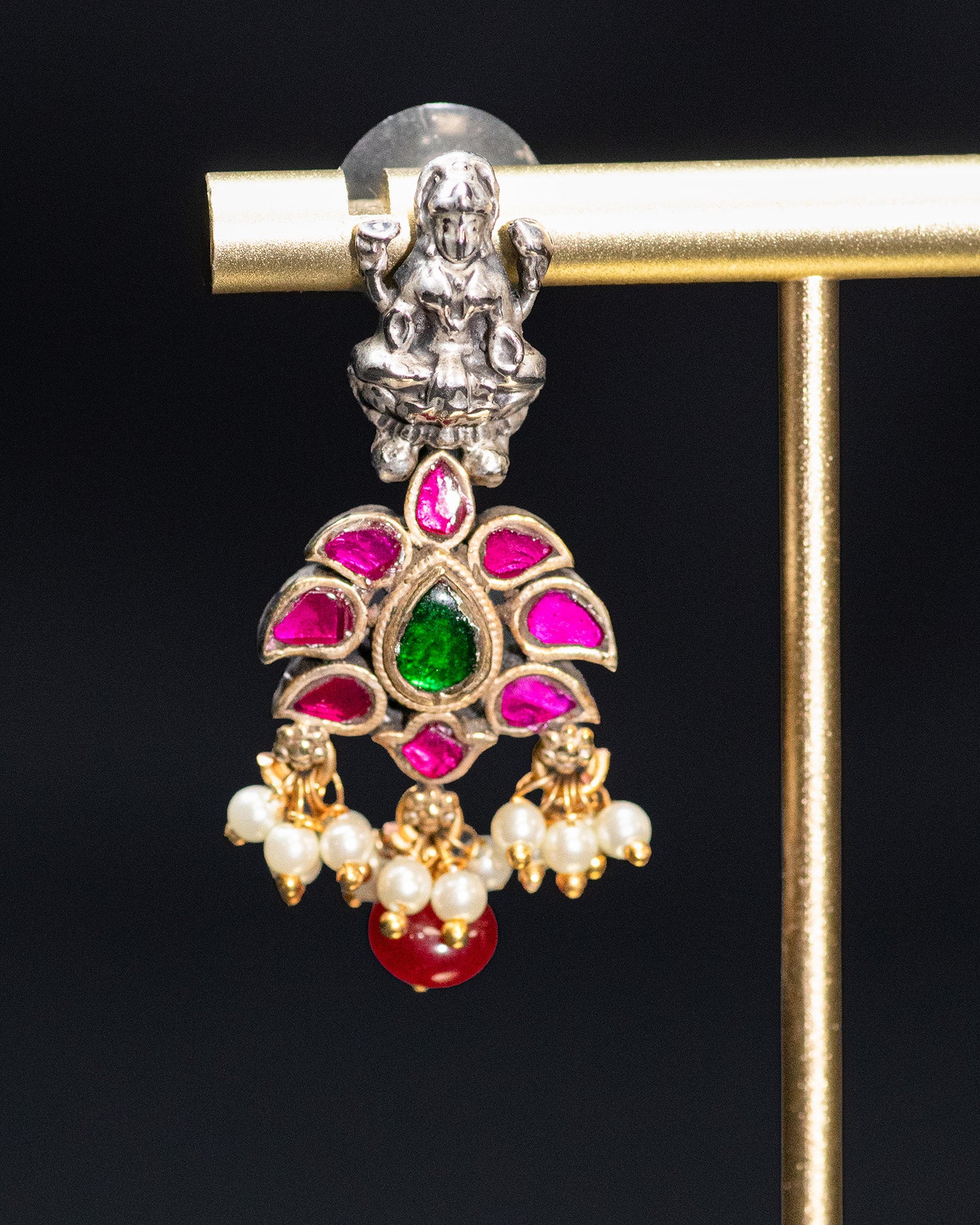 Layer Chain White Stone Laxmi Silver Look Alike Pendant Set