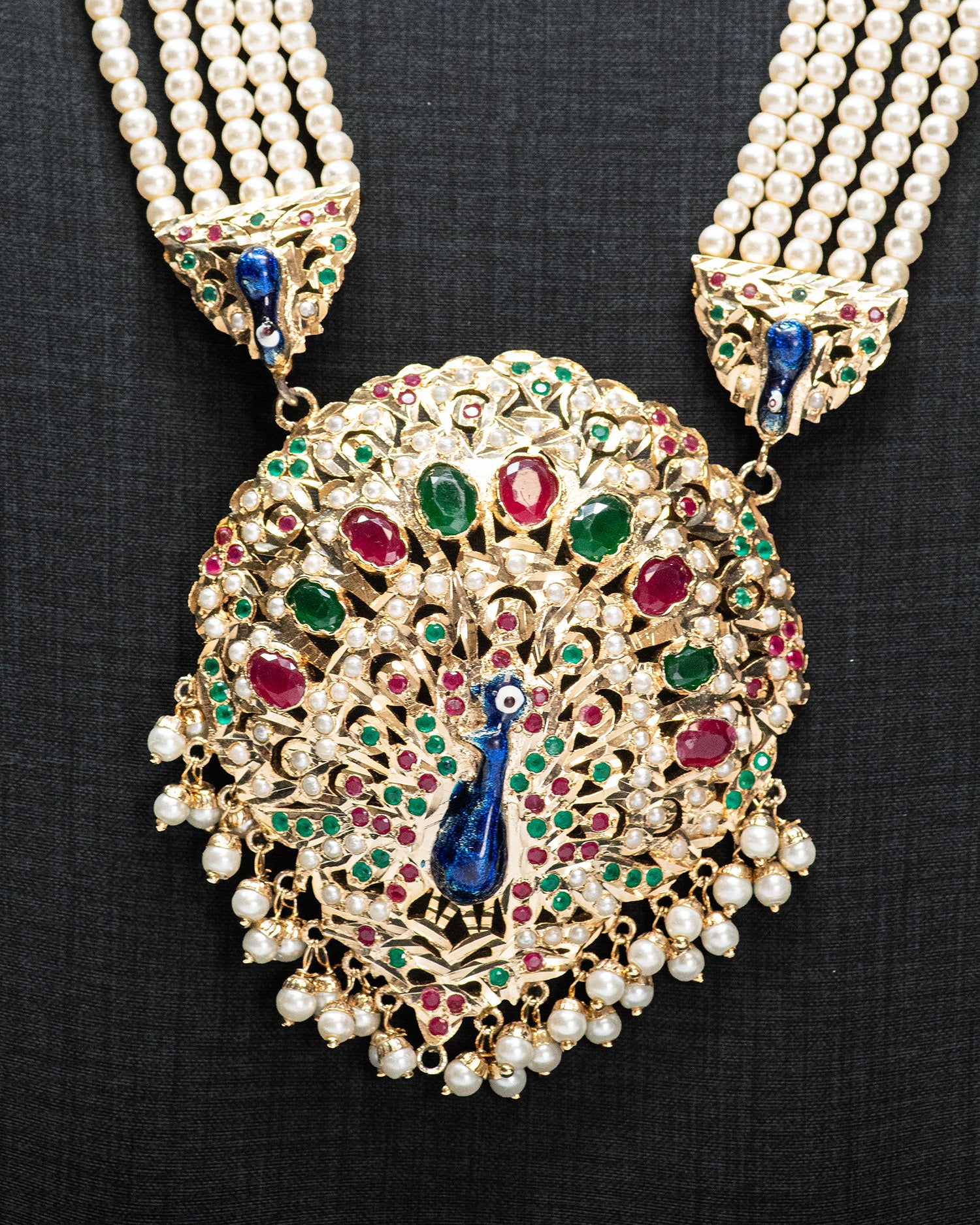 Blue Peacock Design Multi Layered Beads Punjabi Jadau Necklace set