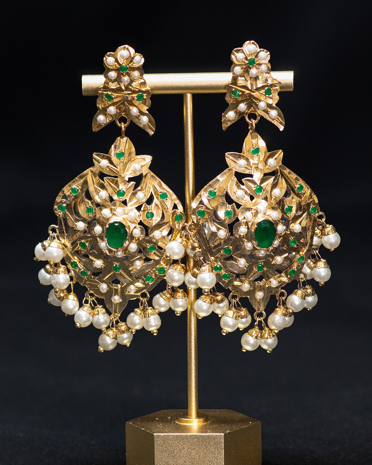 Green Multi Layer White Pearls Punjabi Jadau Necklace Set