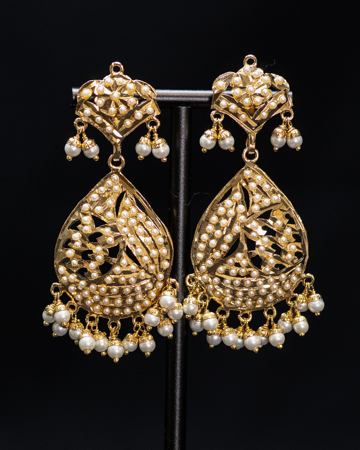 Golden Flora Motif Multi Layer Punjabi Jadau Necklace Set