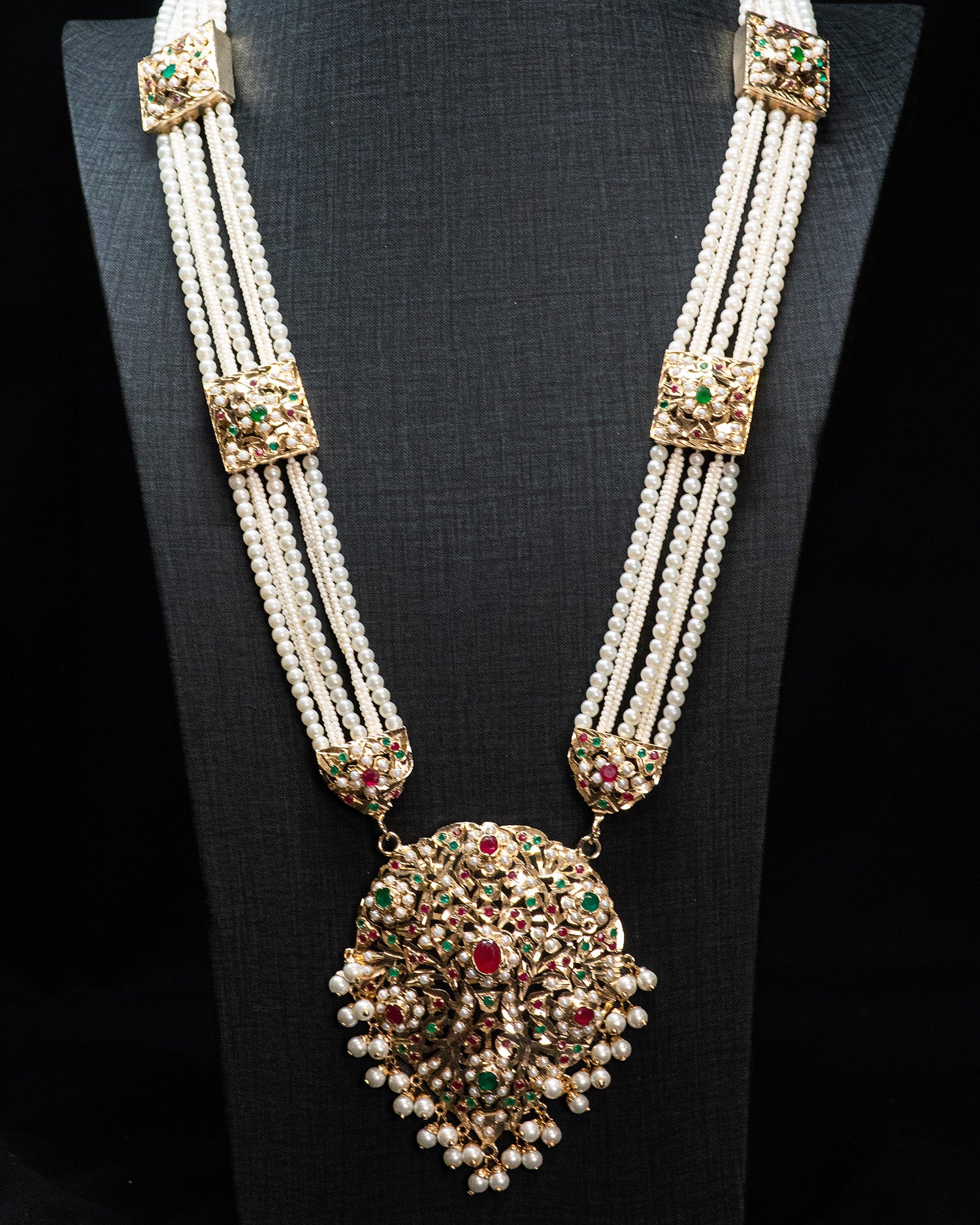 Multilayer Beads Red and Red Unique Punjabi Jadau Necklace Set