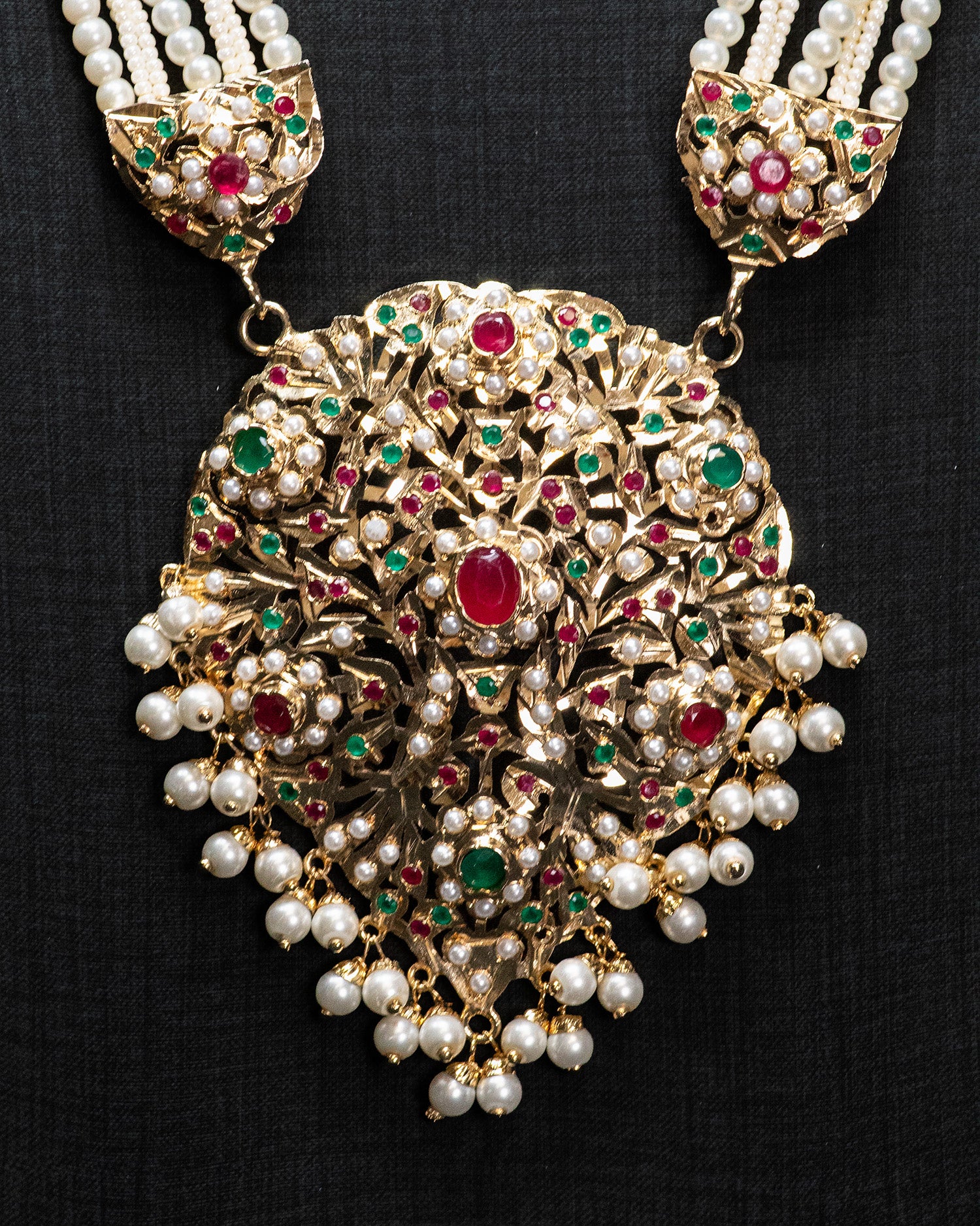 Multilayer Beads Red and Red Unique Punjabi Jadau Necklace Set
