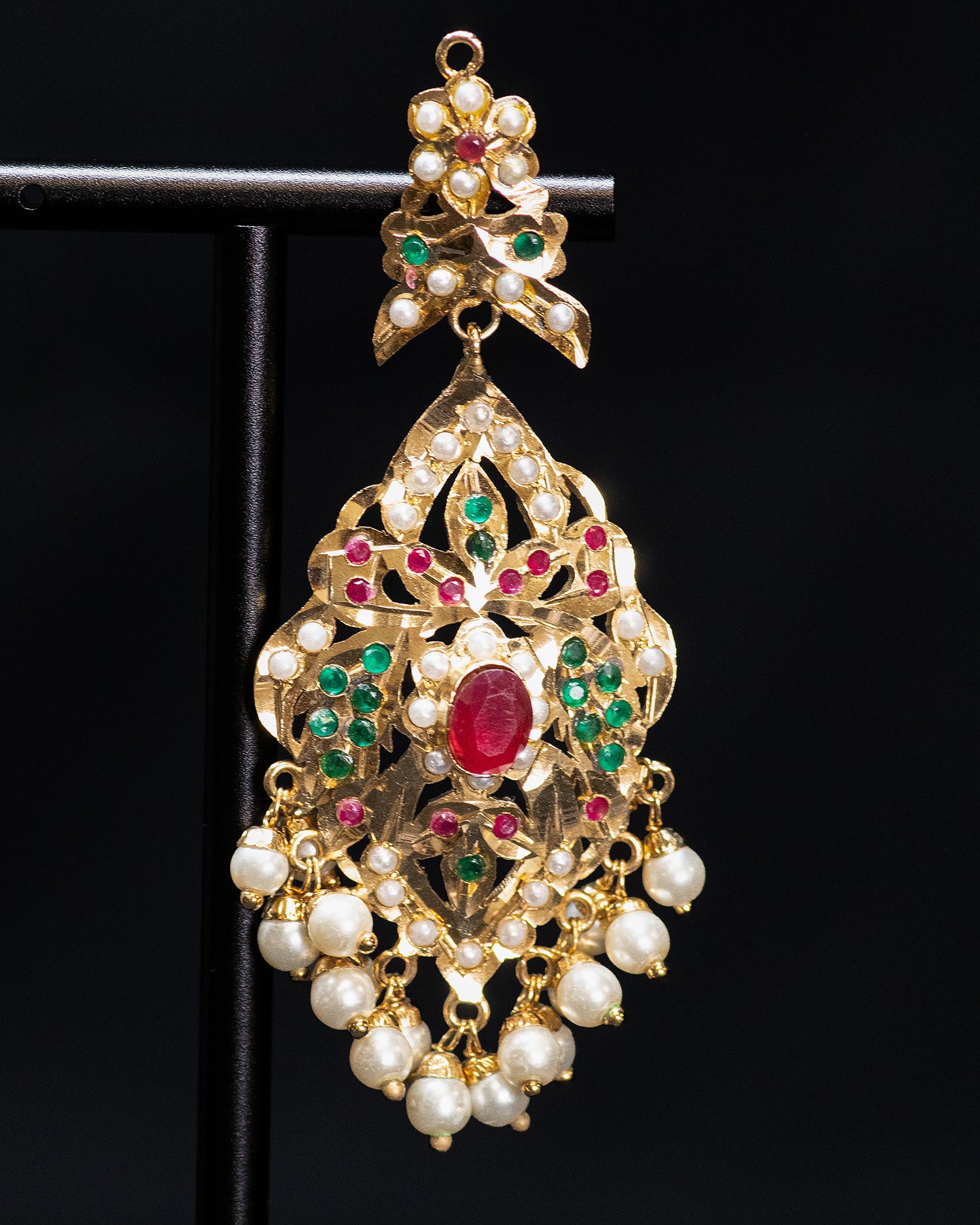 Multilayer Beads Red and Red Unique Punjabi Jadau Necklace Set