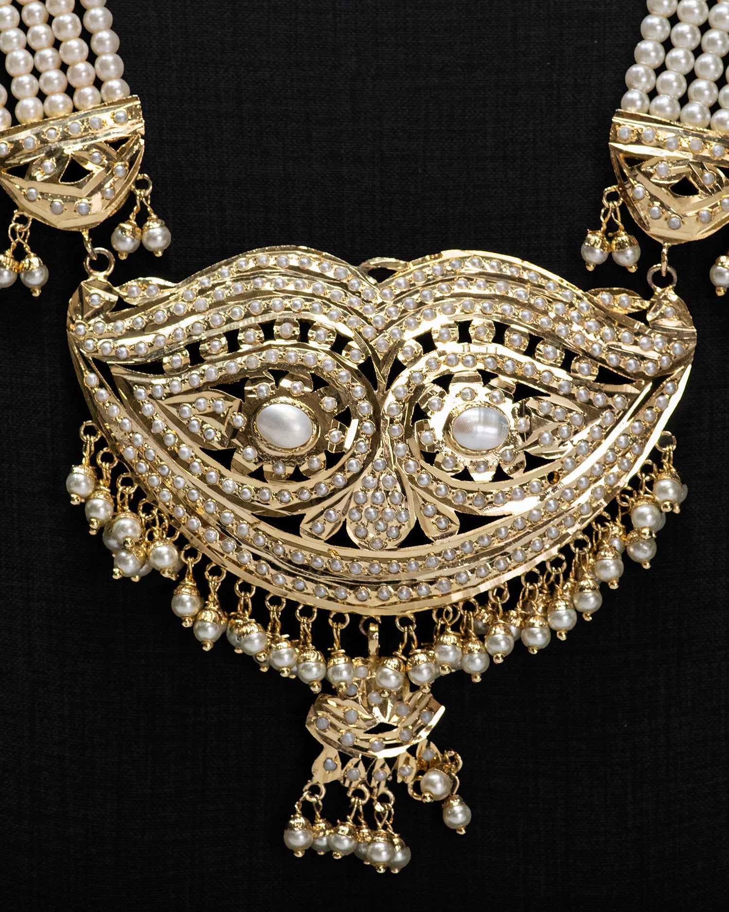 Multilayer Beads White Pearl Leaf Design Punjabi Jadau Necklace Set