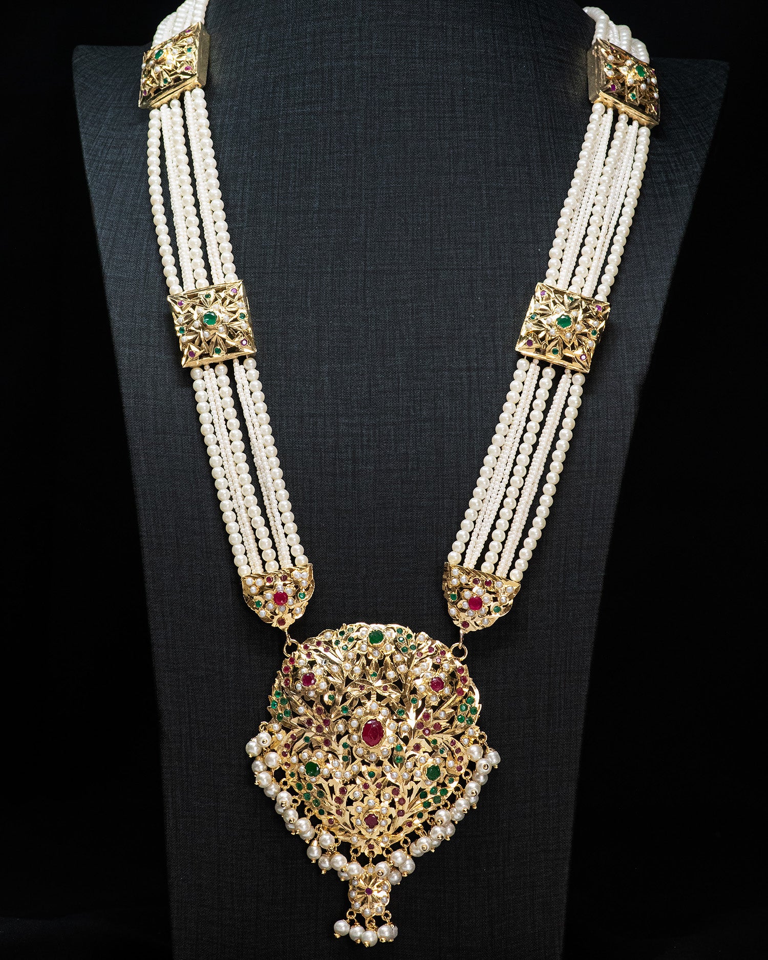 Multilayer Beads Green and Pink Unique Punjabi Jadau Necklace Set