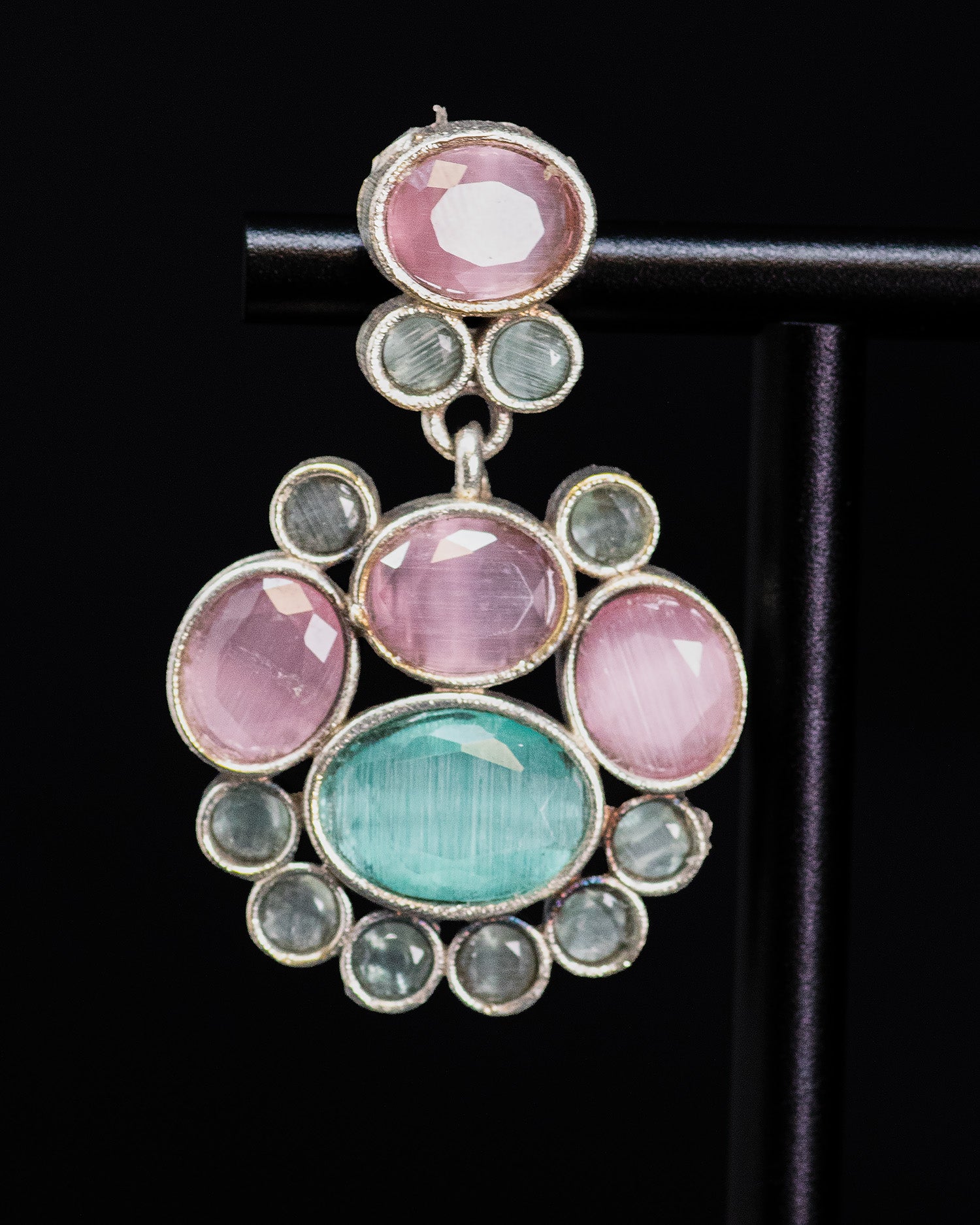 Pastel Mint & Blush Silver Look Alike Statement Choker Set