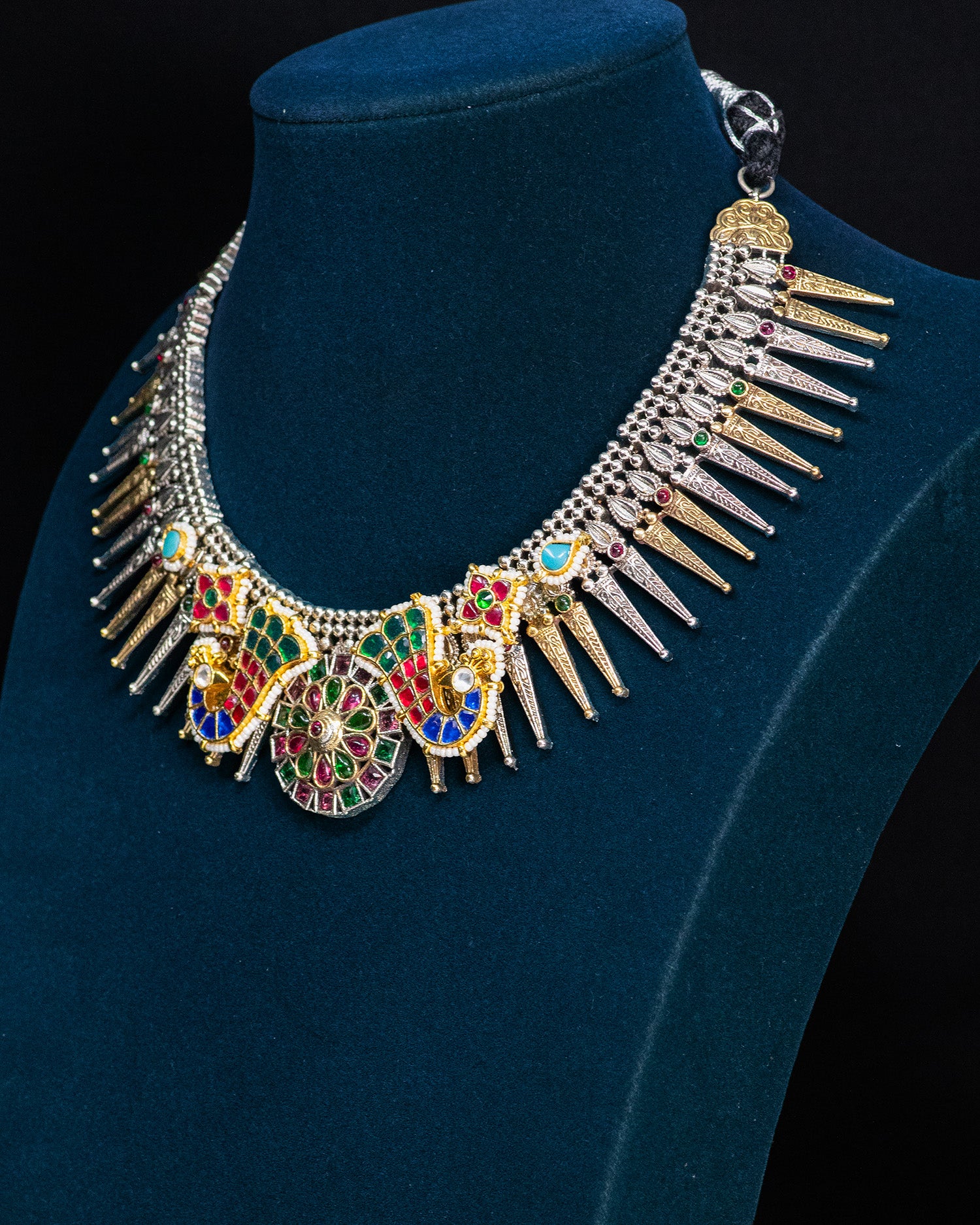 Royal Peacock Silver Look Alike Statement Necklace Set