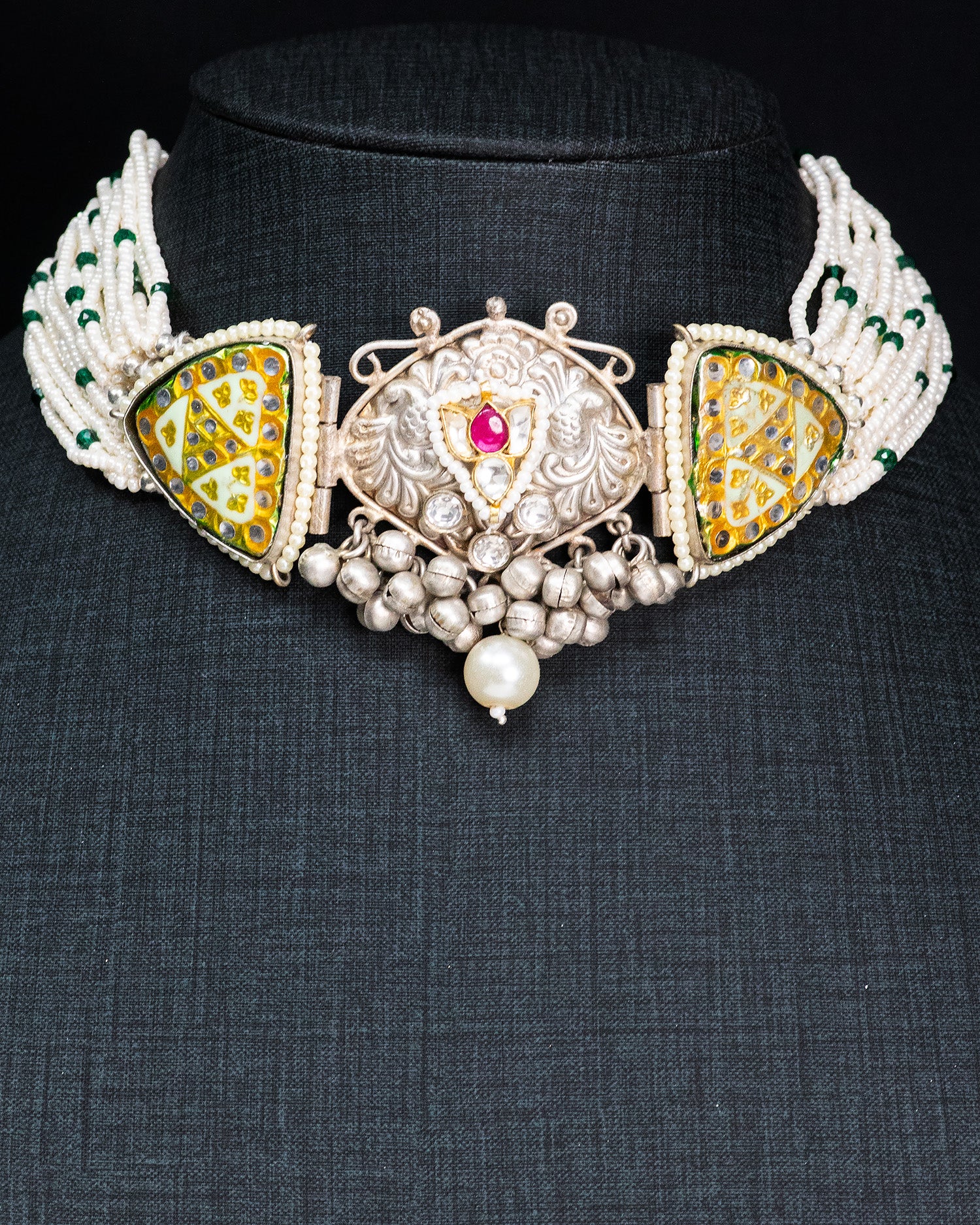 Royal Kundan Pearl Silver Look Alike Choker