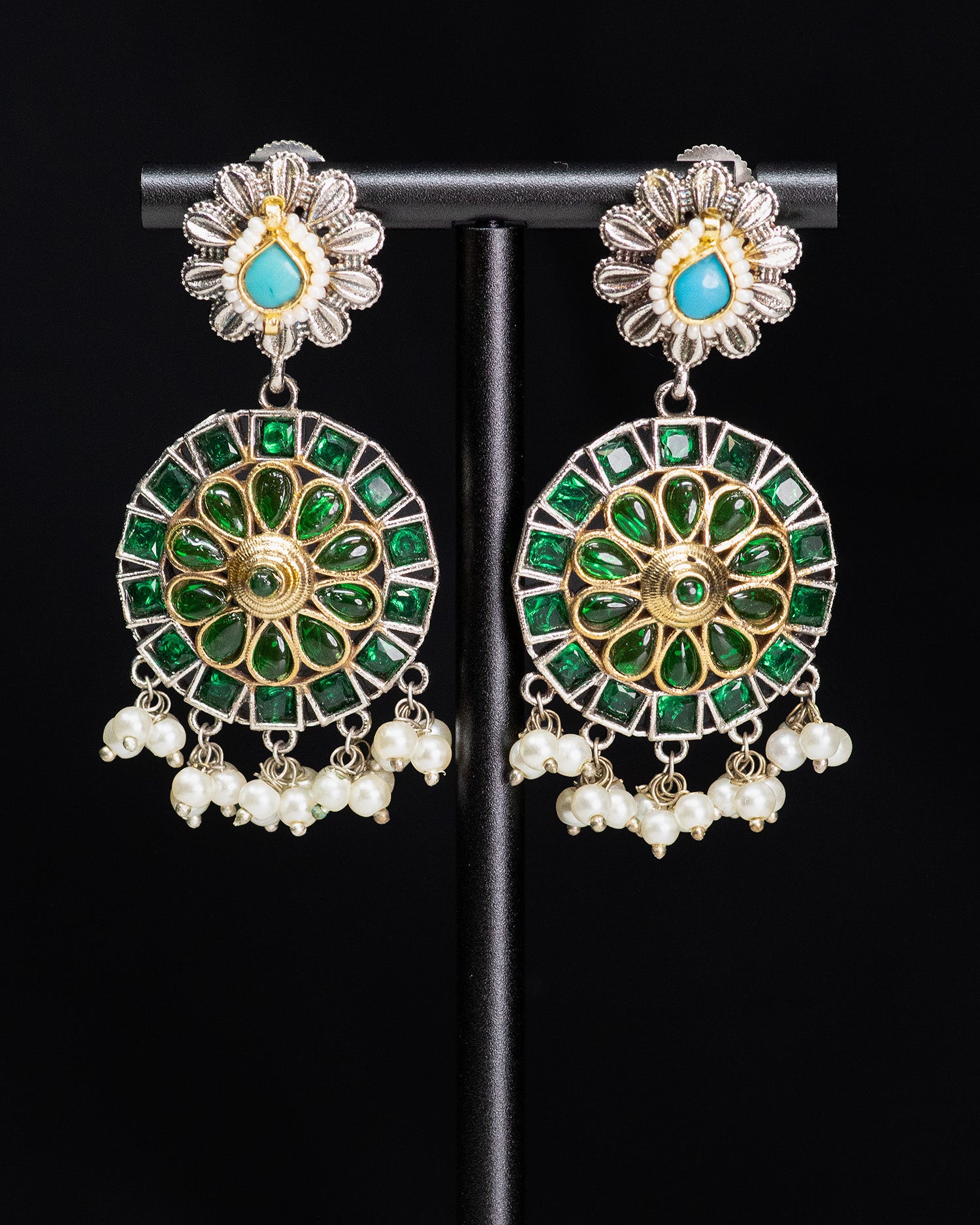 Royal Peacock Silver Look Alike Statement Necklace Set