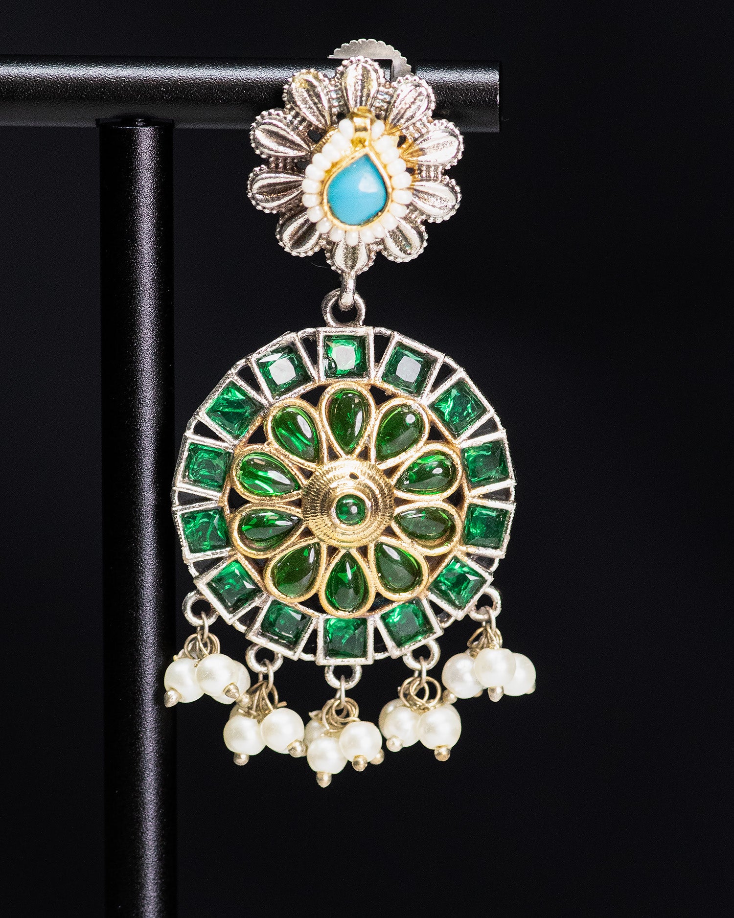 Royal Peacock Silver Look Alike Statement Necklace Set
