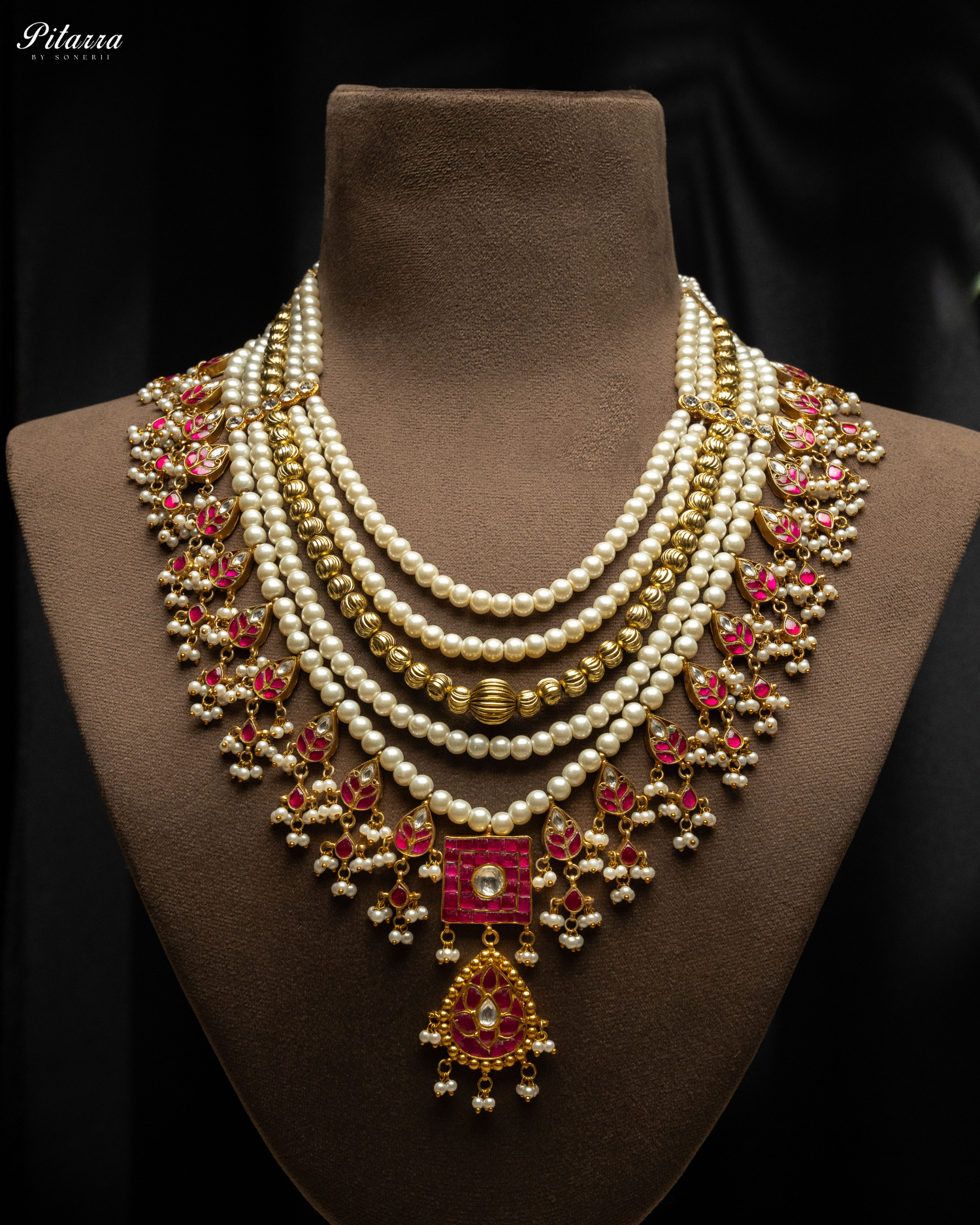 Indian Gold Finish Polki Kundan Necklace Set_Front Image