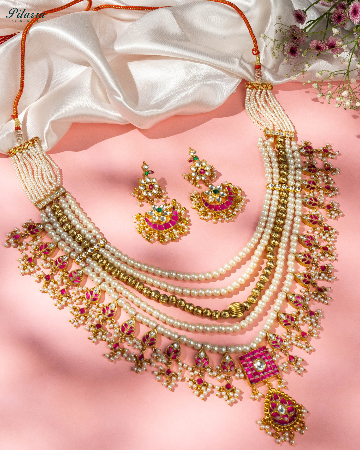 Indian Gold Finish Polki Kundan Necklace Set_Image