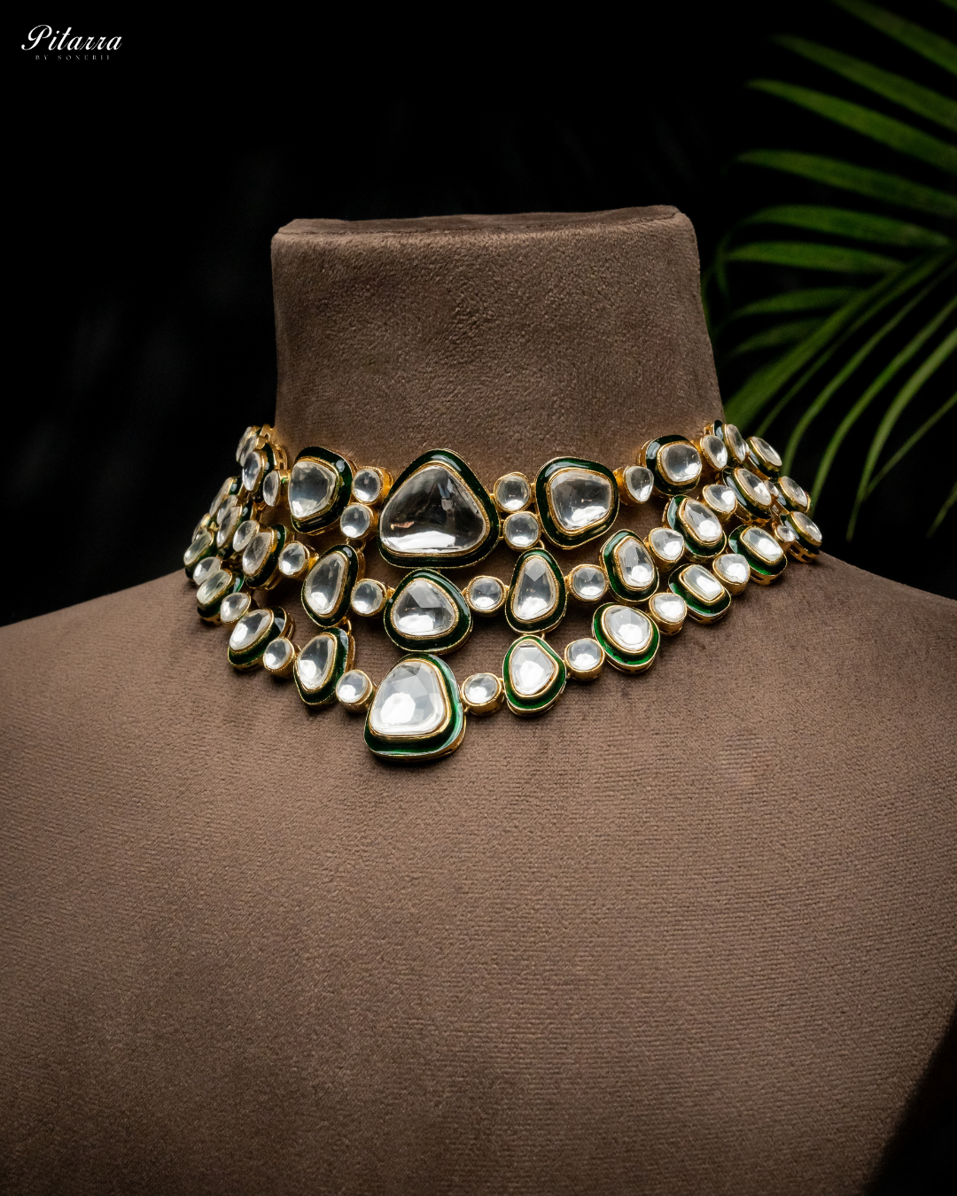 Kundan with Green Enamel Choker Set with Modern Touch_Side Angle
