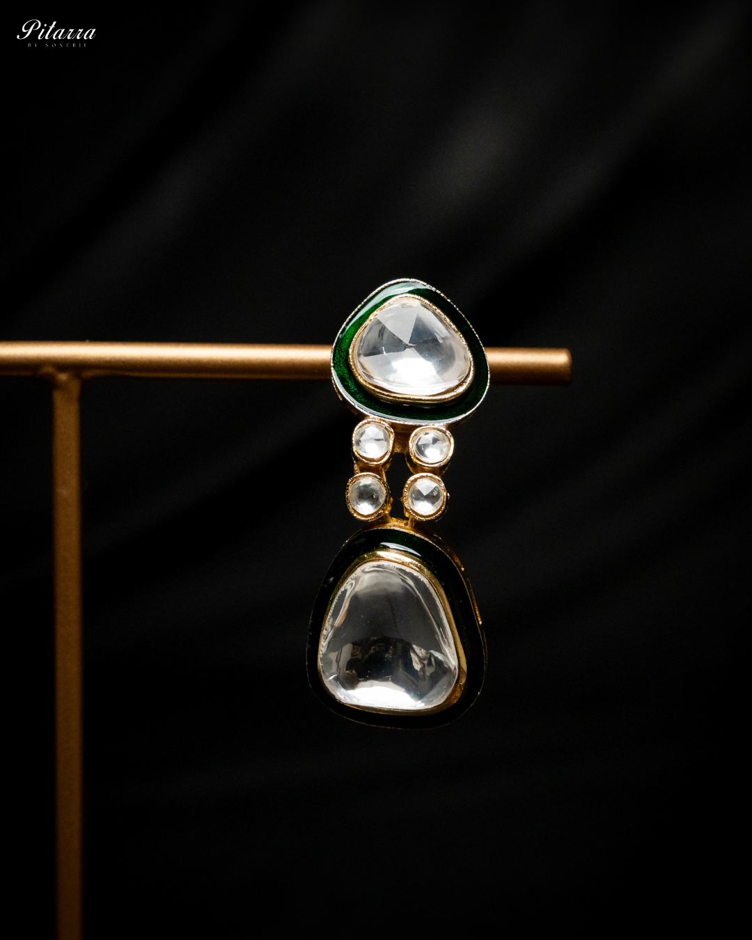 Kundan with Green Enamel Choker Set with Modern Touch_Zoom Earrings