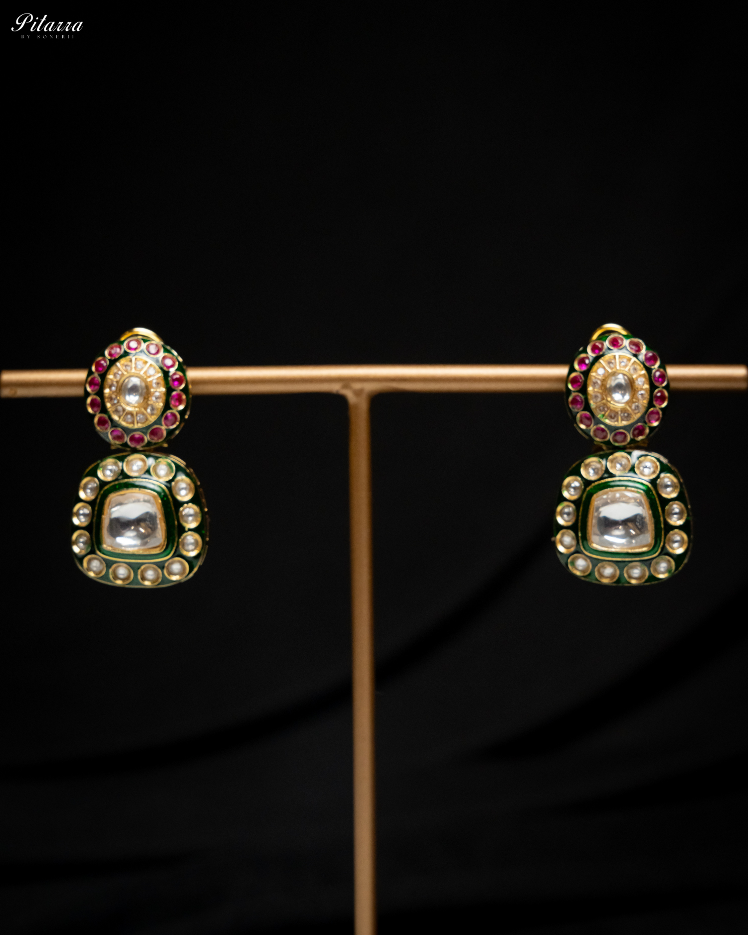 Lauren Green Square Polki Earrings Set_Front Image