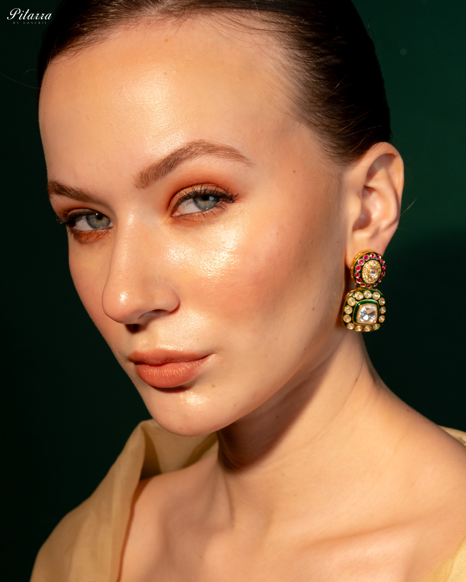 Lauren Green Square Polki Earrings Set_SIde Earring