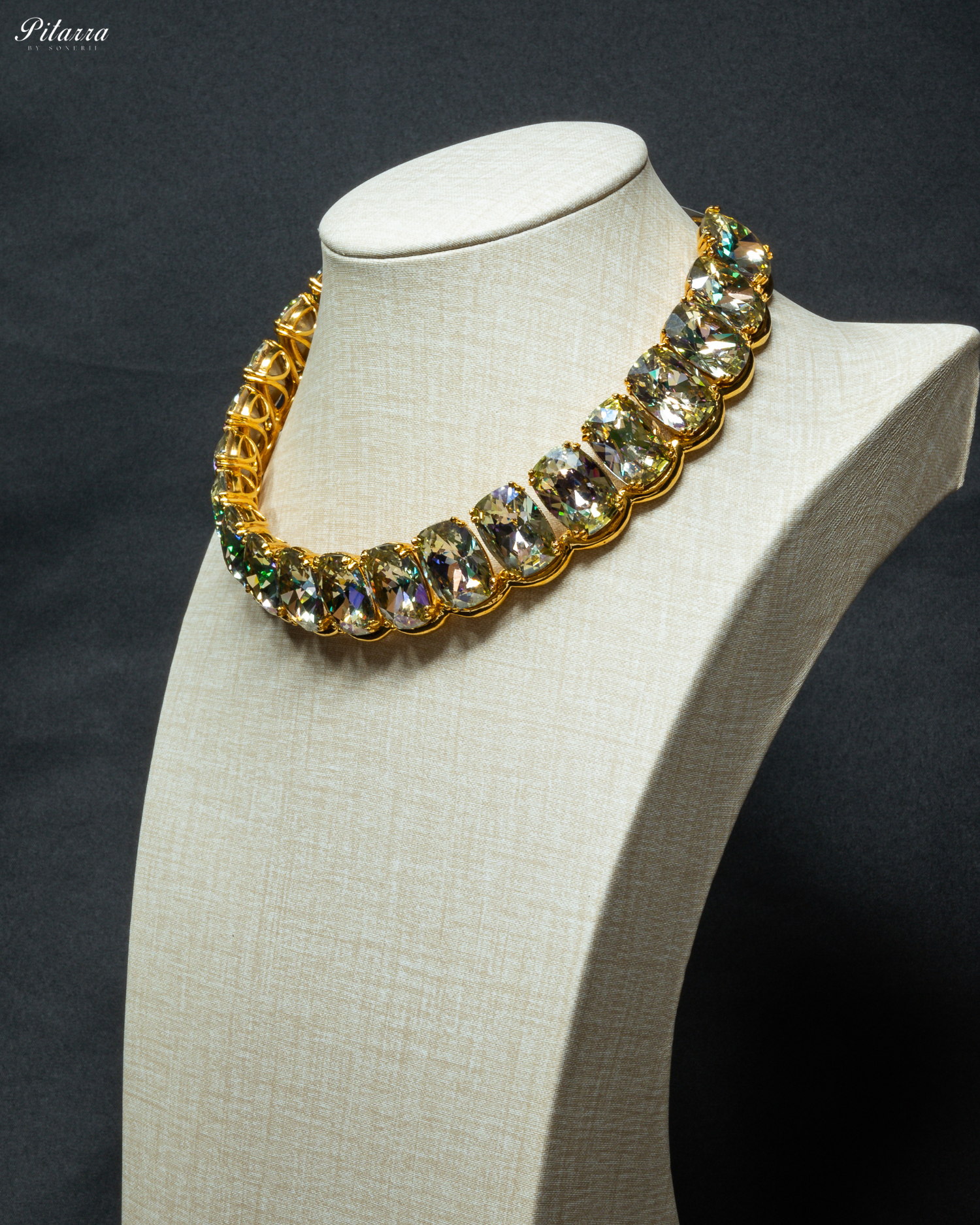 Light Yellow Swarovski Necklace Set_Side Angle