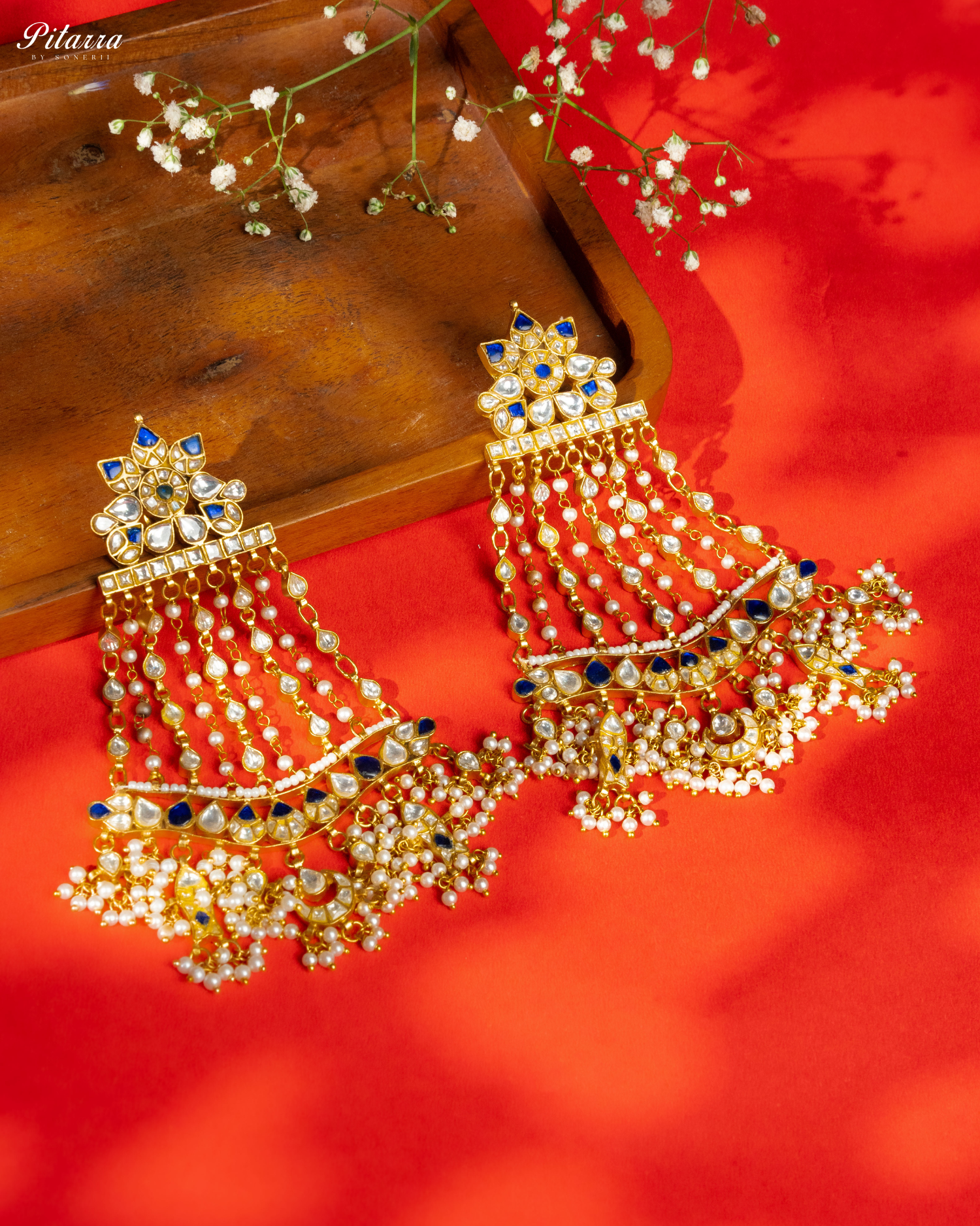 Long Kundan Passa With Pearl Drops Traditional Kundan Earrings Style Shoot