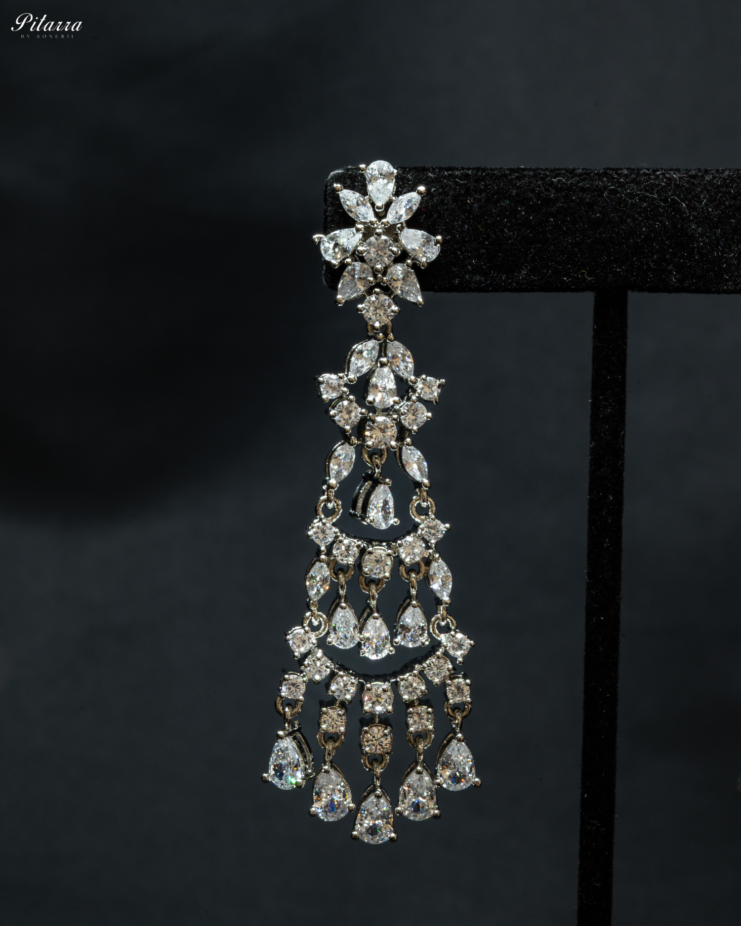 Long Silver Finish CZ Crystal Dangle Earrings_Zoom Angle