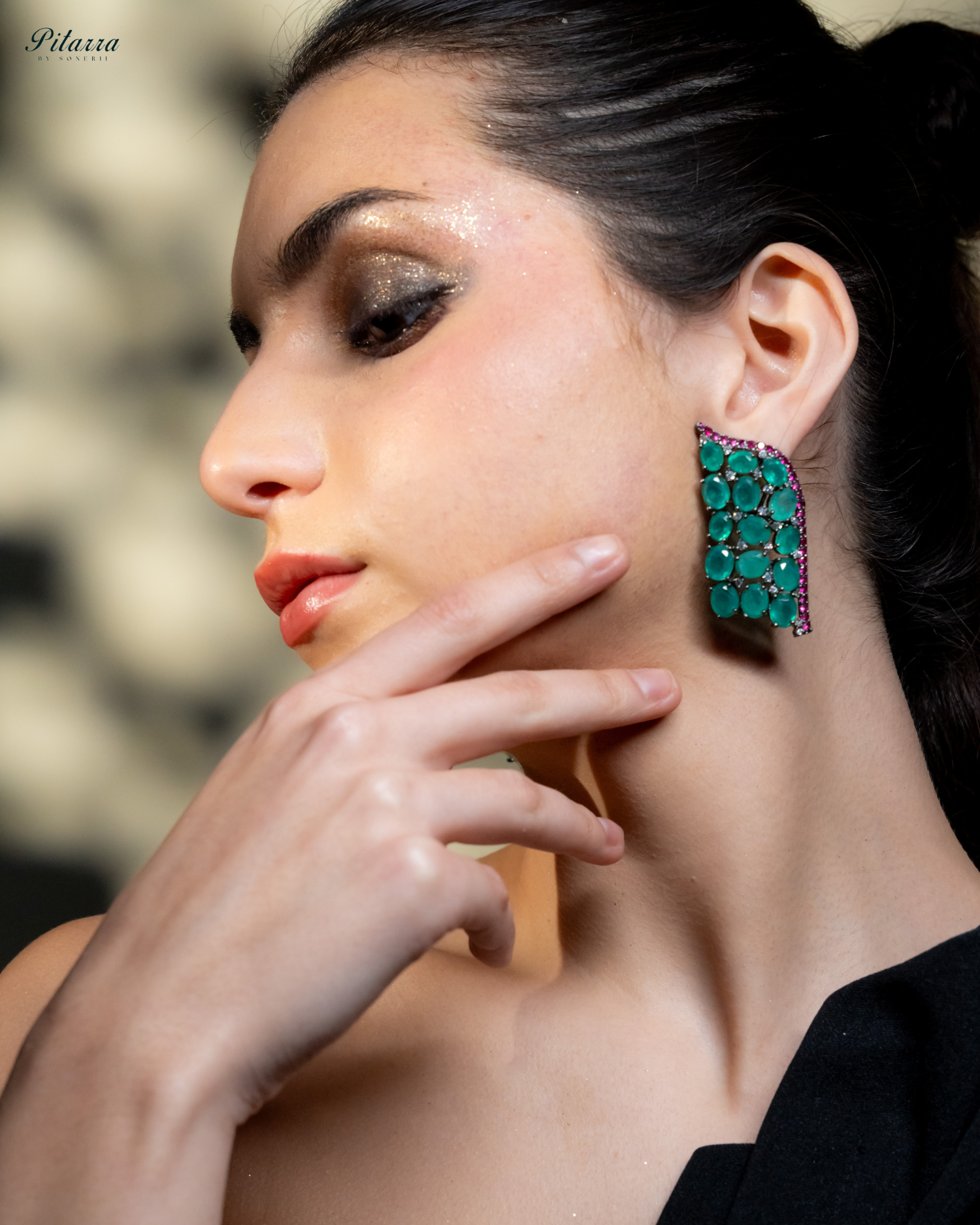 Mint Green Crystal CZ Stud Earrings_Left Angle