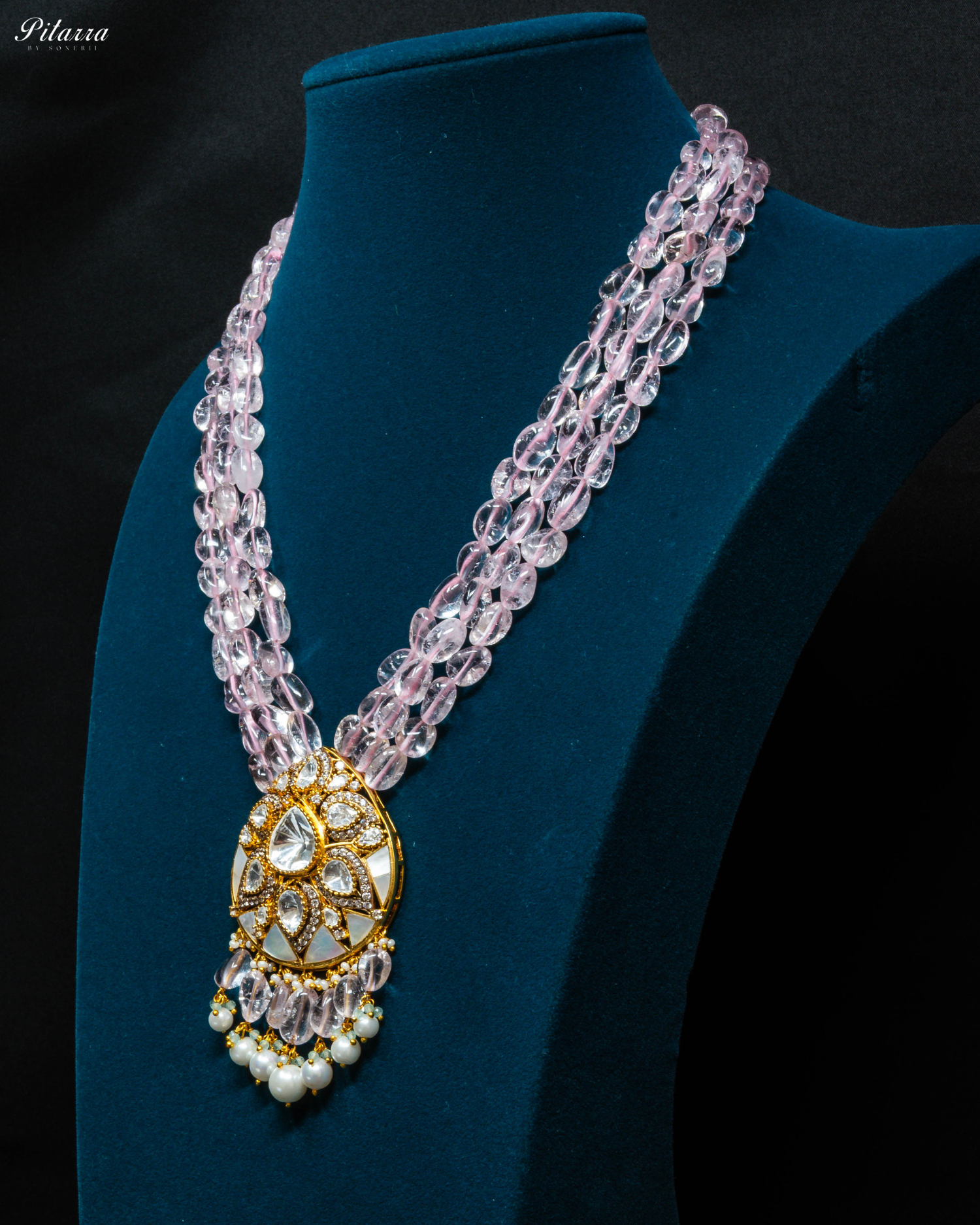 Multi Layer Premium Pink Long Kundan Necklace_Side Angle