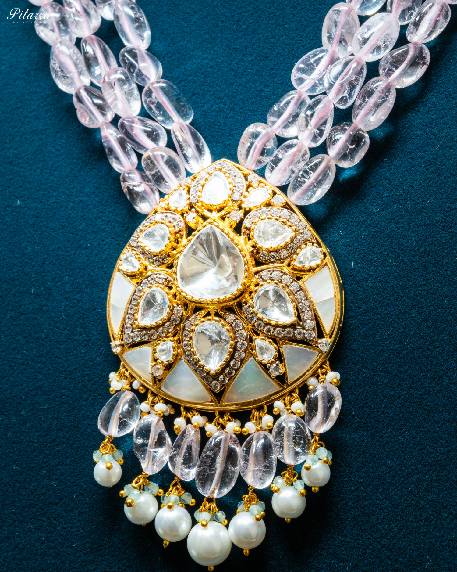 Multi Layer Premium Pink Long Kundan Necklace_Zoom Angle