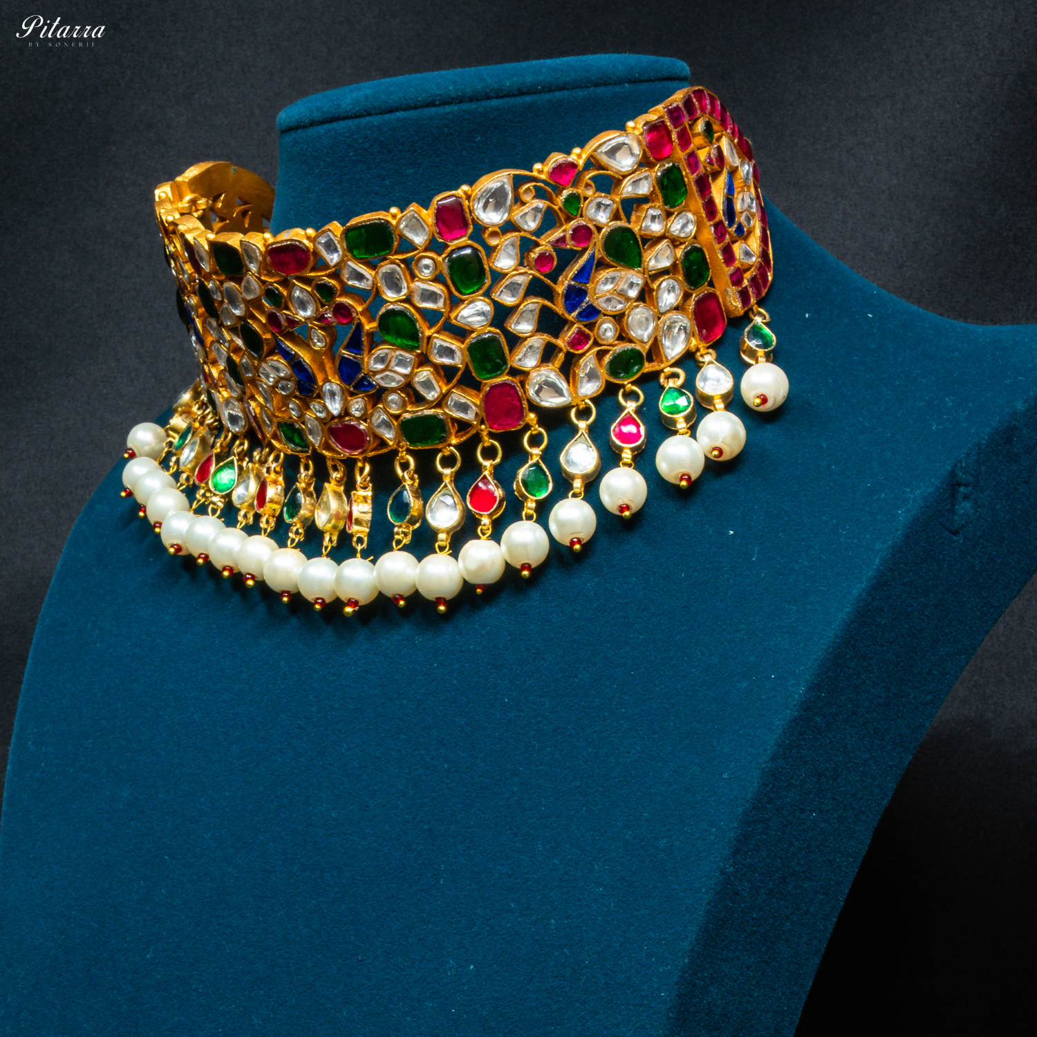 Multicolor_Gold-Plated_Rajasthani_Kundan_Set_Side Angle