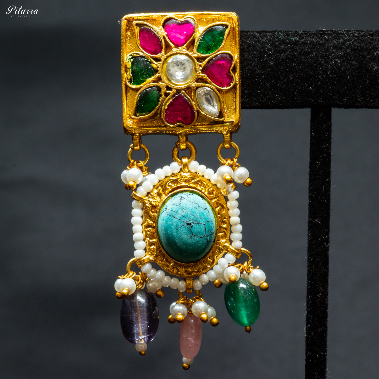 Multicolor_Stone_Studded_Golden_Choker_Set_Zoom Earrings