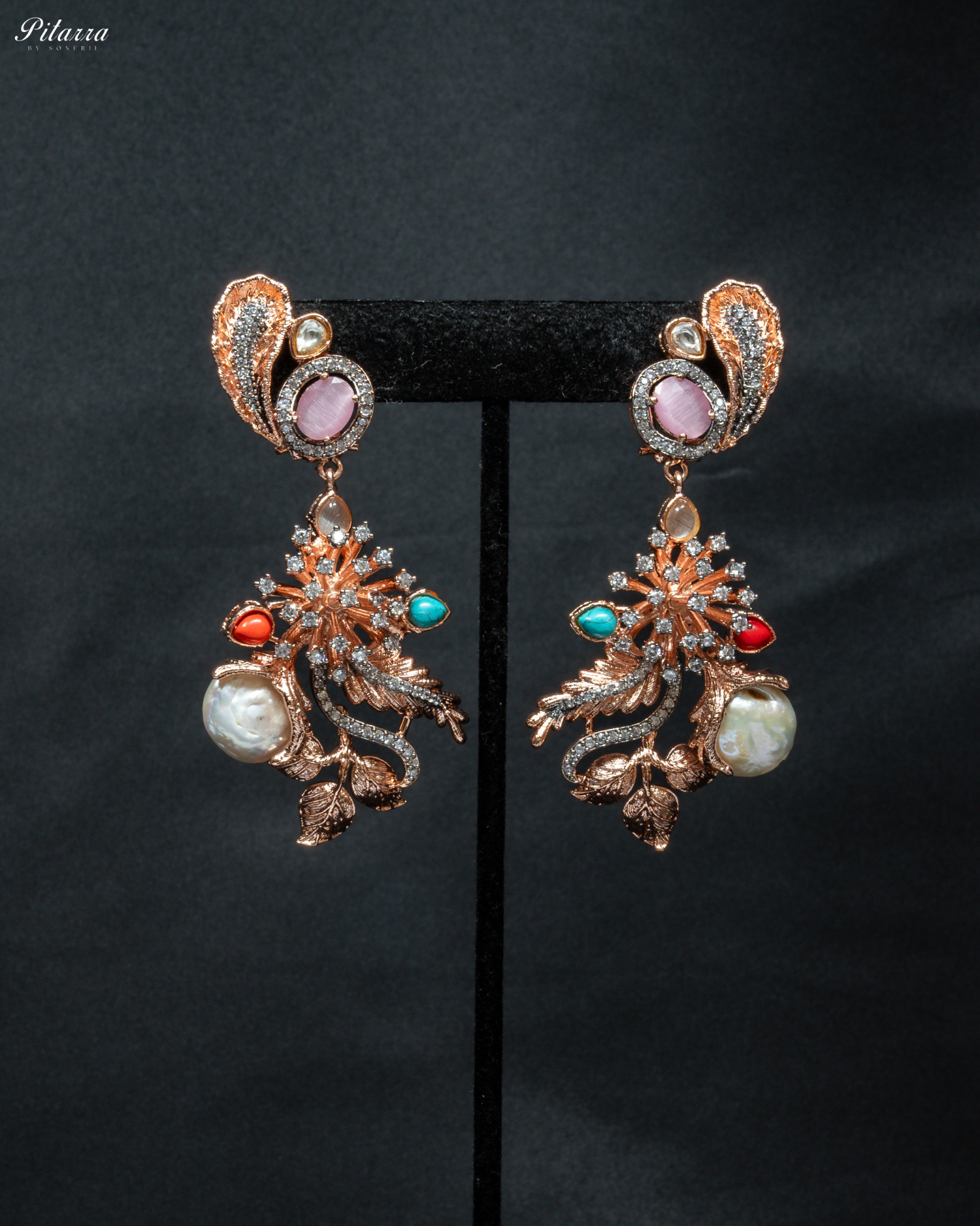 Multicolored in Rose Gold polish Necklace set_Earrings