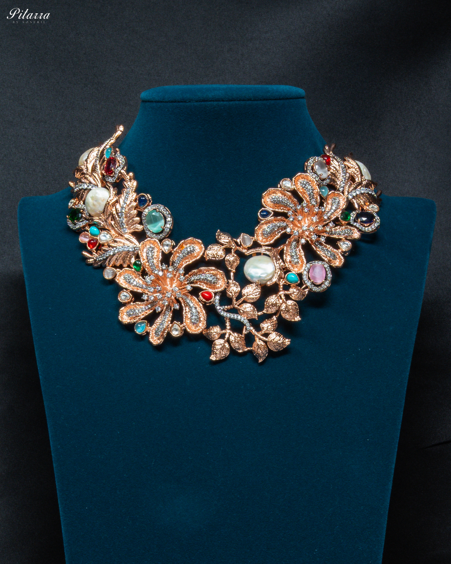 Multicolored in Rose Gold polish Necklace set_Front Image