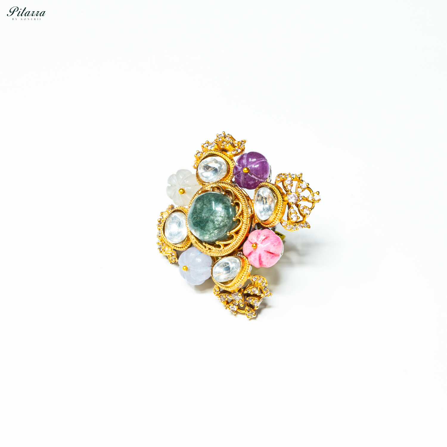 Navaratna Green Victorian Finger Ring_Side Angle