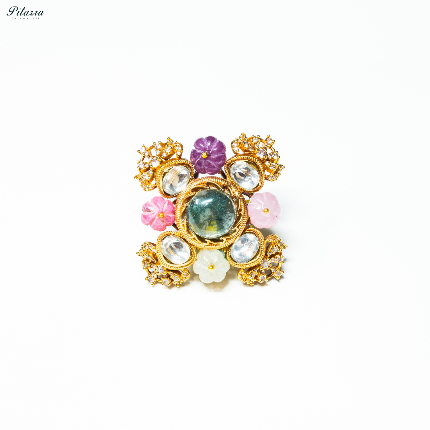 Navaratna Pink Victorian Finger Ring_White Background
