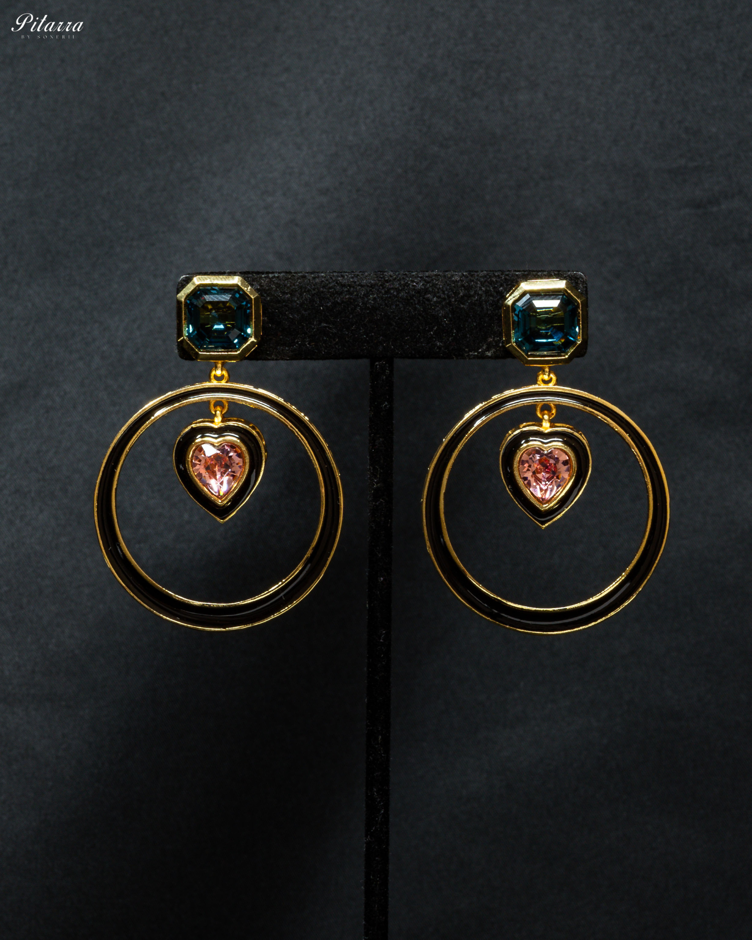 Navy Blue and Peach Crystal Hope Earrings_Front Image
