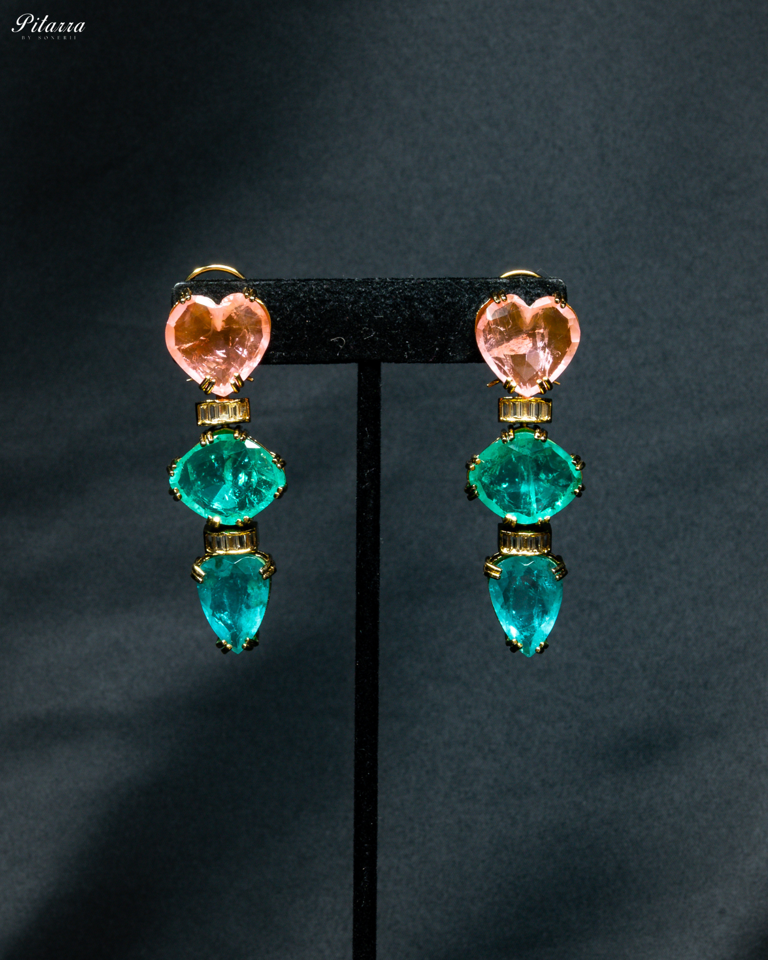 Peach and Aqua Crystal Dangler Earring_Front Image